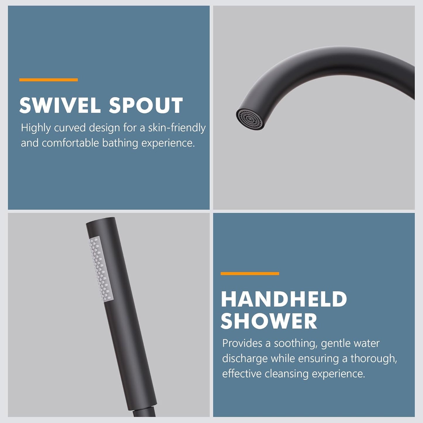 Free Standing Tub Filler Bathtub Faucet Stand Alone Matte Black