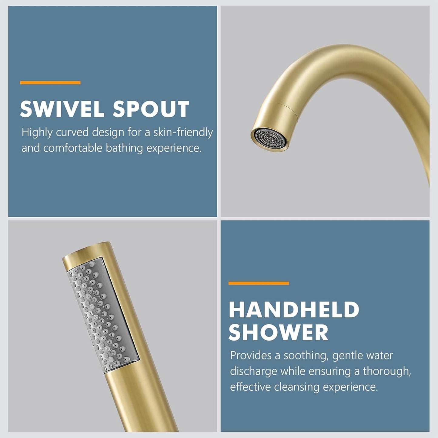 Gold Floor Mount Bathtub Faucet Freestanding Tub Filler Standing High Flow Shower Faucets