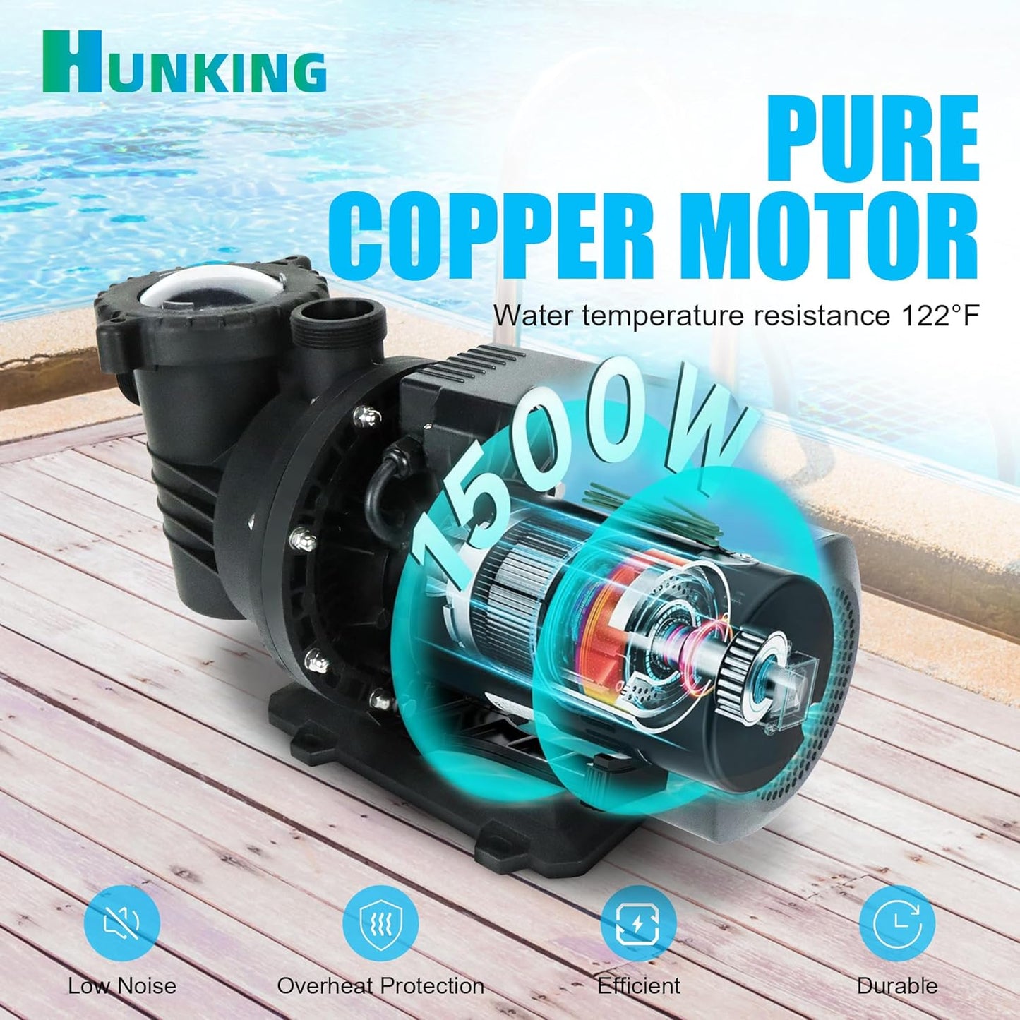 Pool Pump Above and Inground Ground, 2HP, 6980 GPH High Flow Self Priming Swimming Pool Pump, 110V