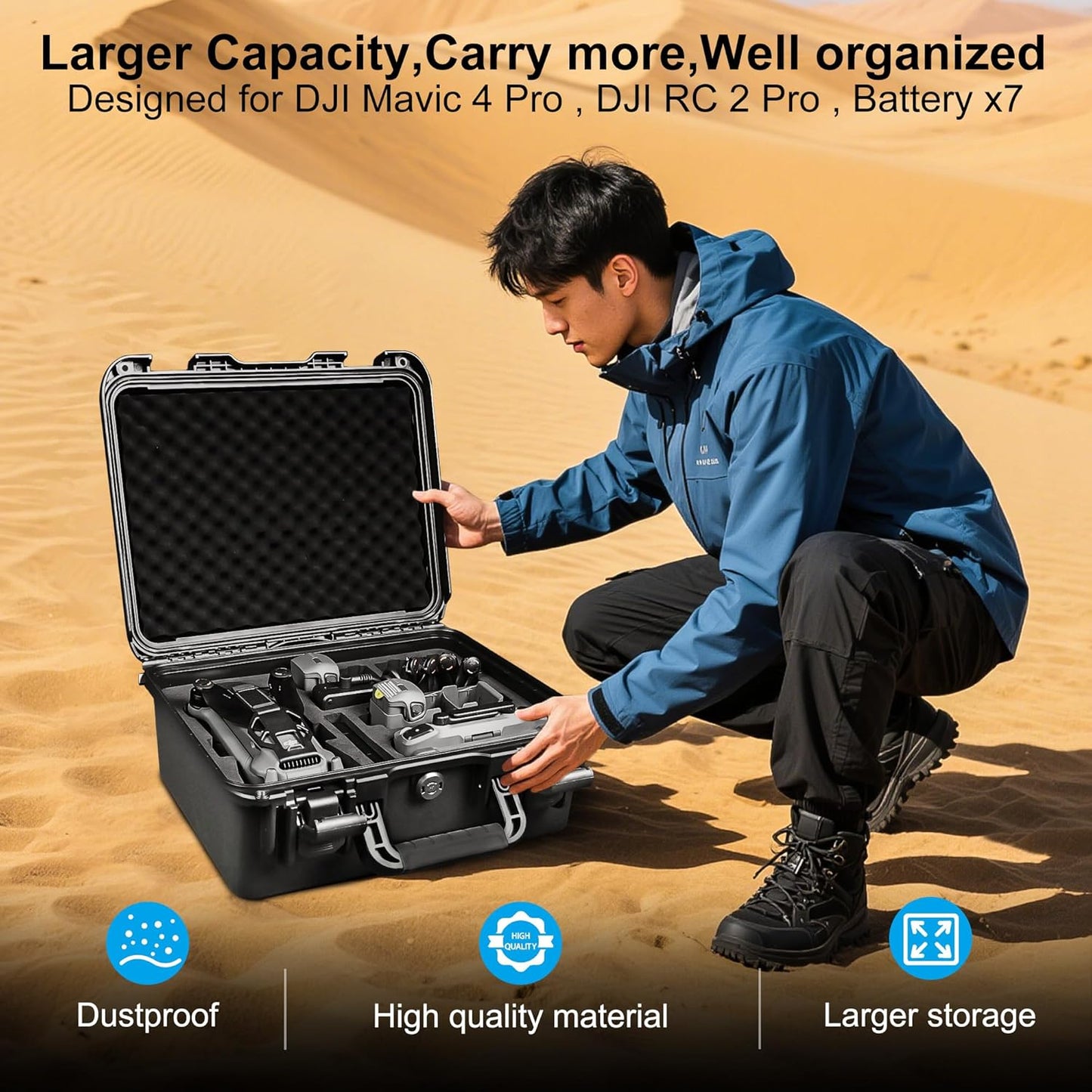 Waterproof Hard Carrying Case for DJI Mavic 4 Pro Drone, Fly More Combo, DJI RC Pro 2/RC 2, Battery (7 pcs)