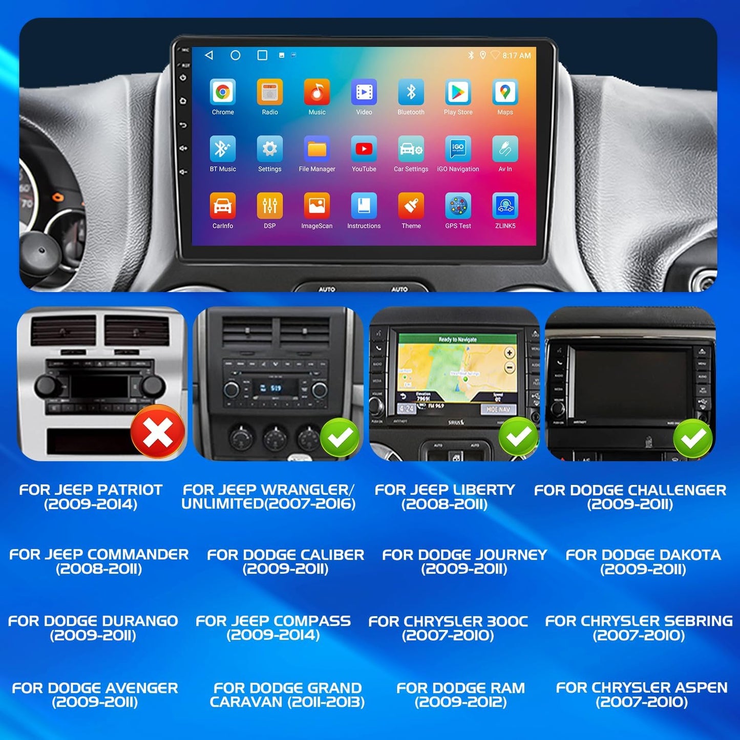 Upgraded Android 13 Car Radio for Jeep Wrangler 2007-2018 1+32G with Wireless Carplay&Android Auto 10.1" Ultr