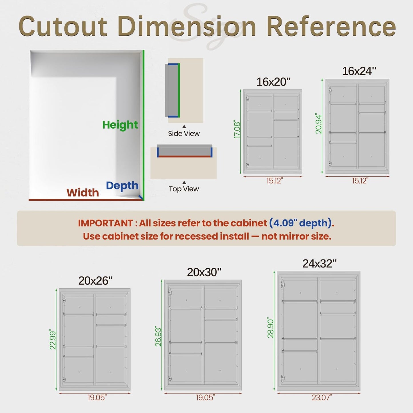Recessed Medicine Cabinets for Bathroom with Mirror, 20 x 26 inch, Wall Mount, Mirrored Vanity