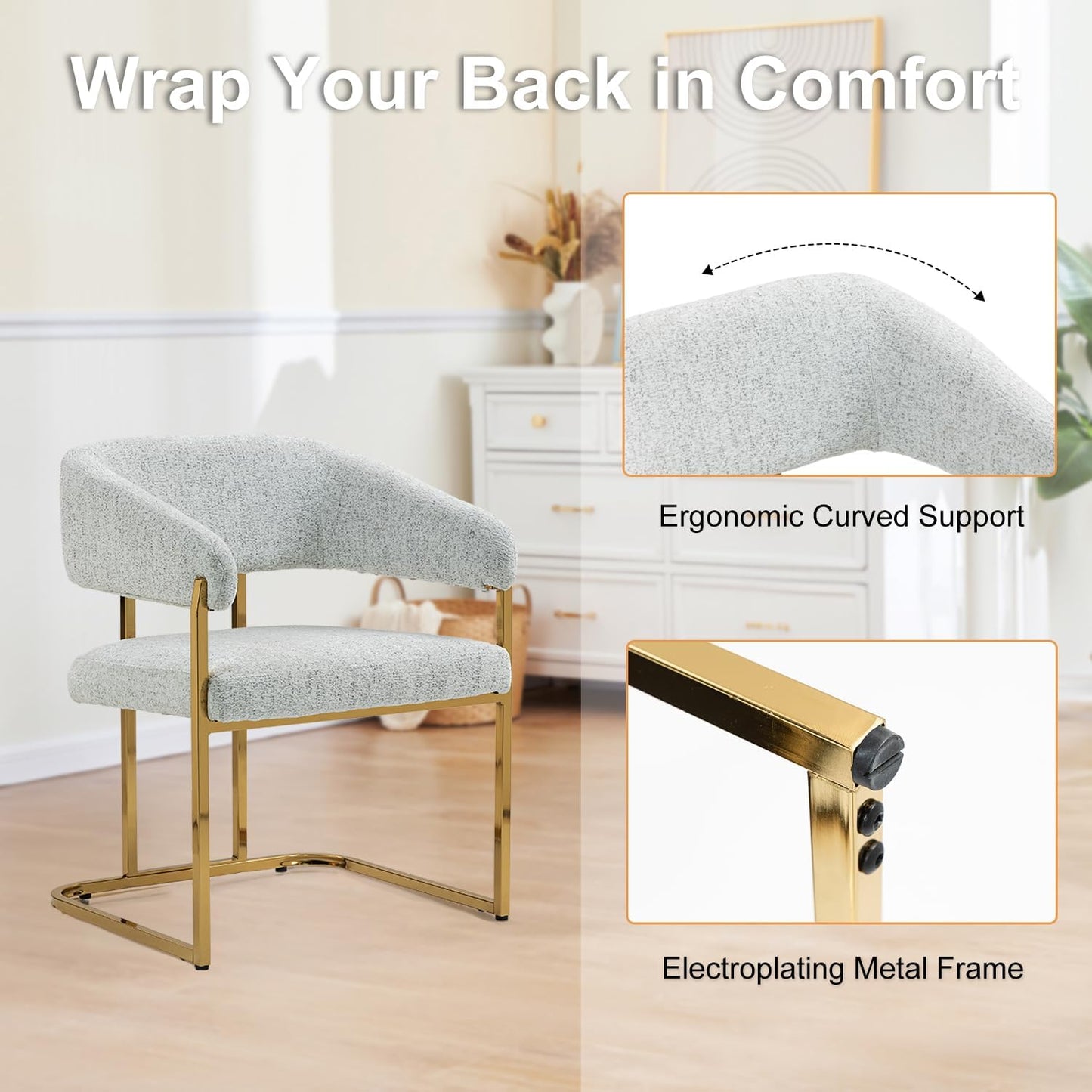 Modern Dinning Chairs Wide Upholstered Seat, Dinner Room Chair with Metal Non-Rusting Legs, Accent Chair