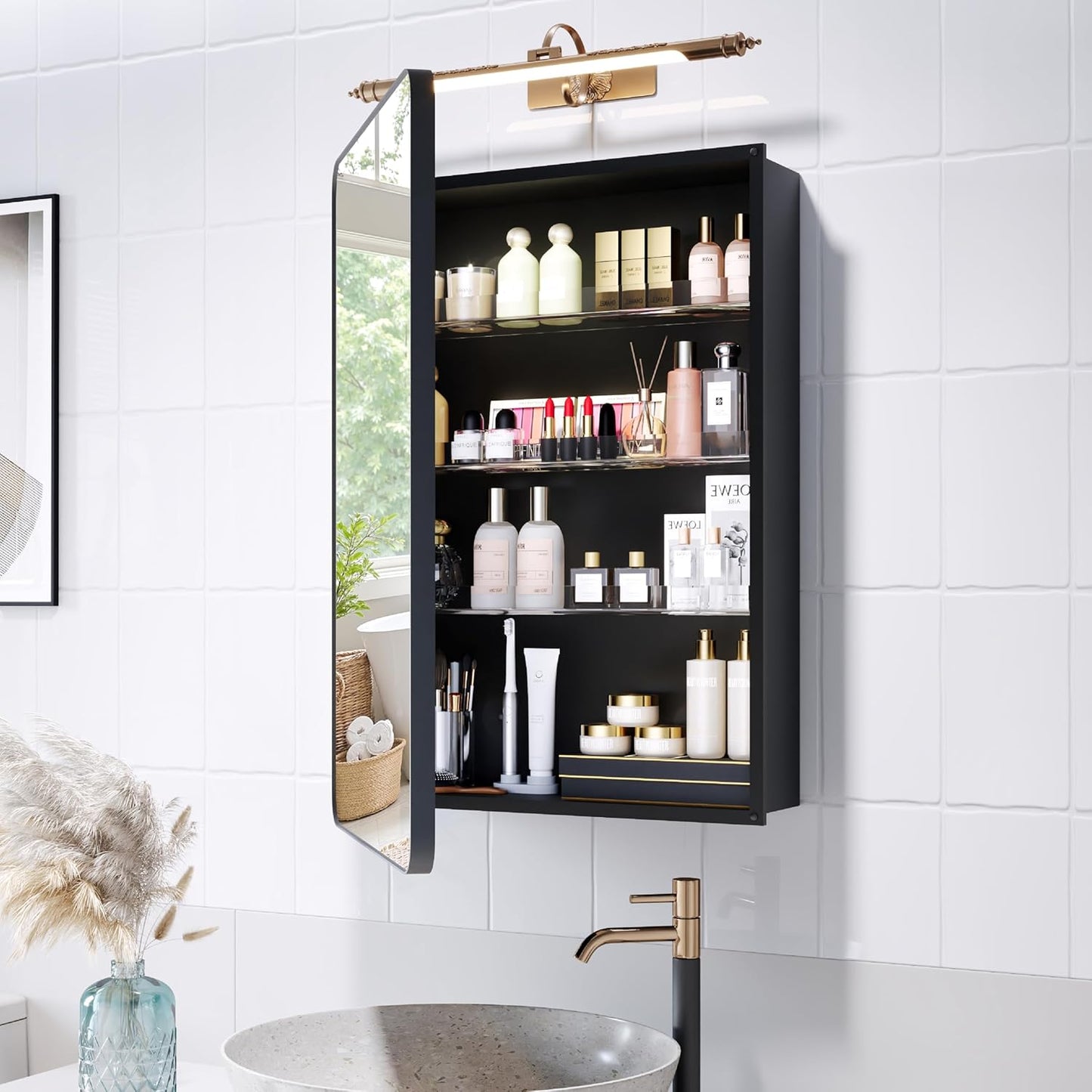 Recessed Medicine Cabinets for Bathroom with Mirror: 20 x 30 inch Large Surface Wall Mount Mirrored Vanity Chest with Storage -