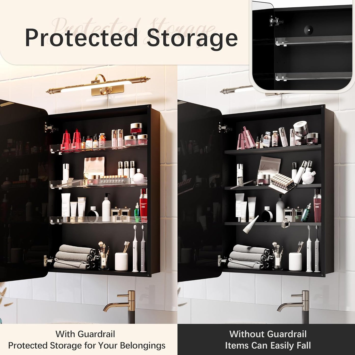 Recessed Medicine Cabinets for Bathroom with Mirror: 20 x 30 inch Large Surface Wall Mount Mirrored Vanity Chest with Storage -