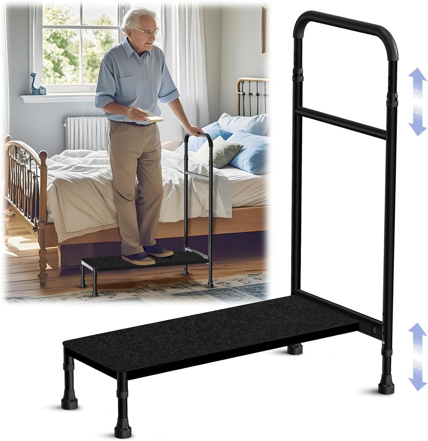 30.5' Long Bedside Step Stool with Handle for Elderly Seniors Adults, Bed Step with Adjustable Height