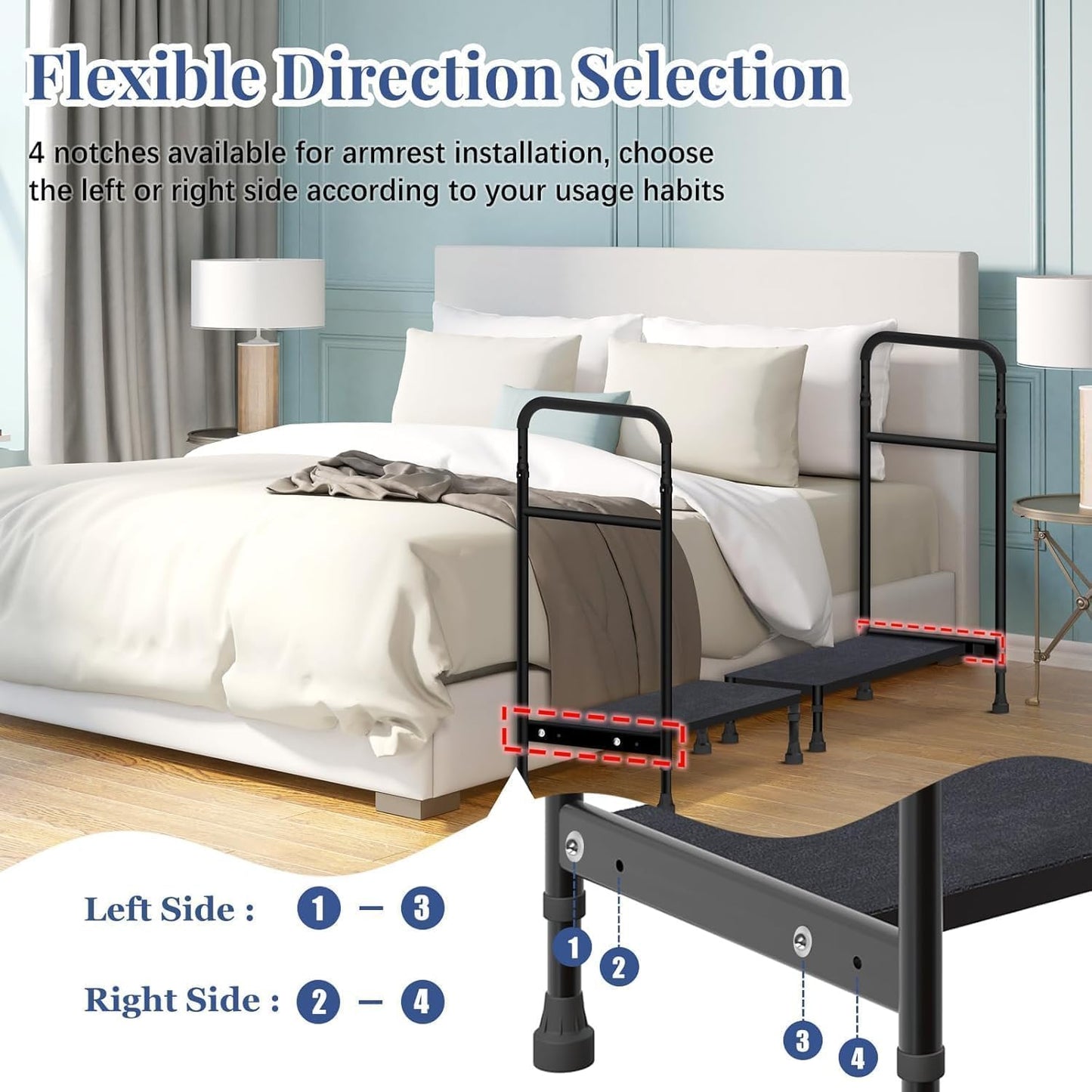 30.5' Long Bedside Step Stool with Handle for Elderly Seniors Adults, Bed Step with Adjustable Height