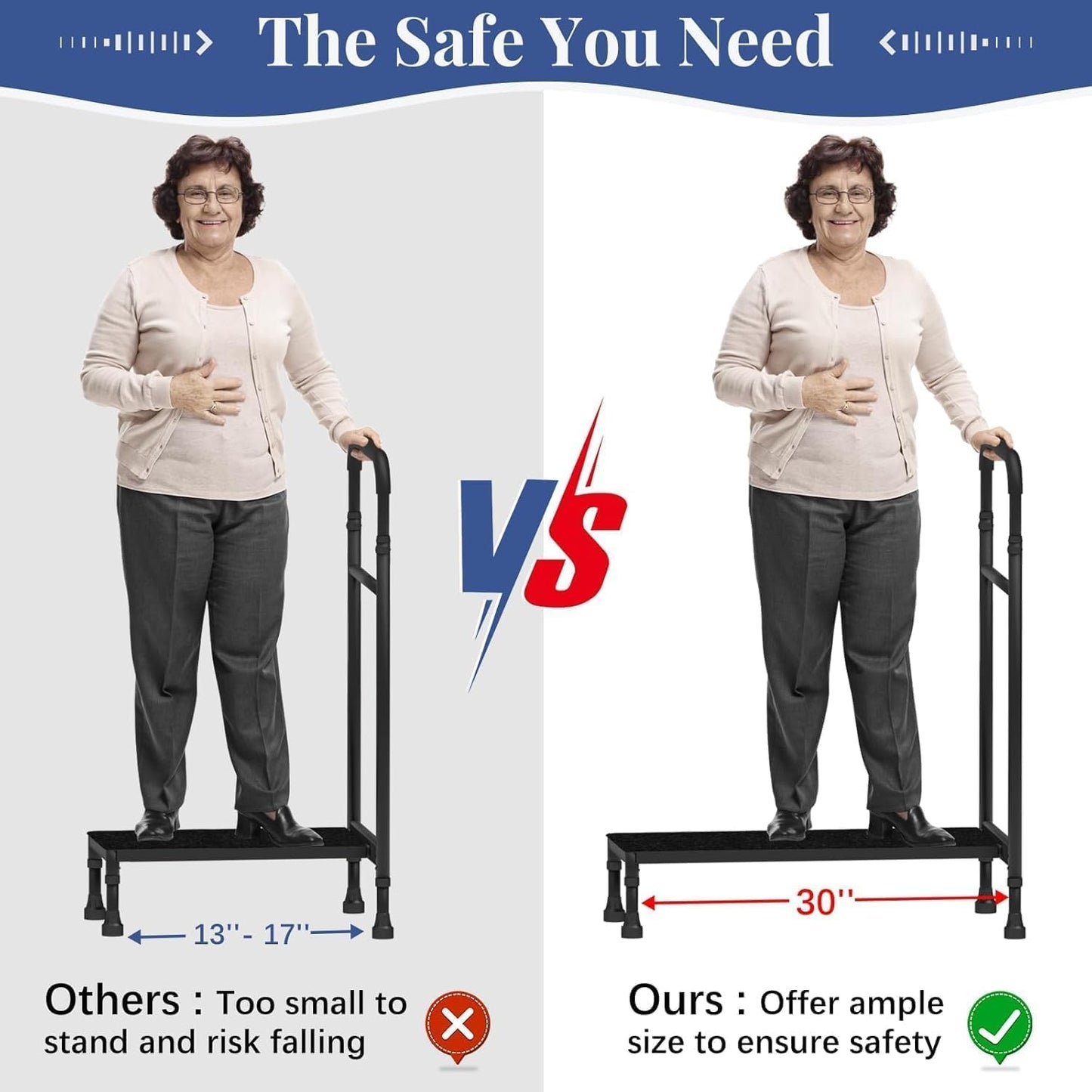 30.5' Long Bedside Step Stool with Handle for Elderly Seniors Adults, Bed Step with Adjustable Height