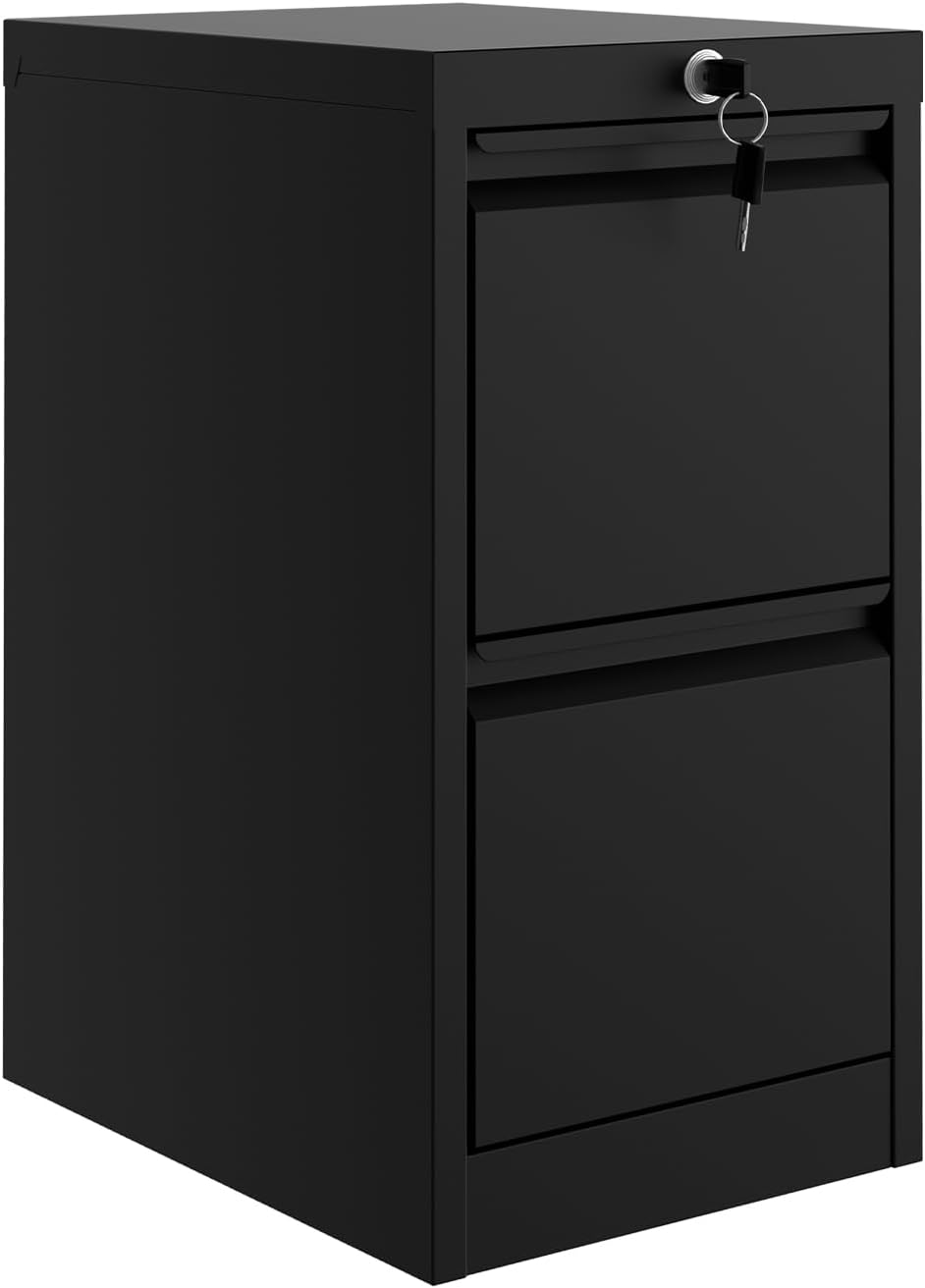 2-Drawer File Cabinet with Lock, Vertical Metal Filing Cabinet for Letter/Legal Size Documents, Heavy Duty File