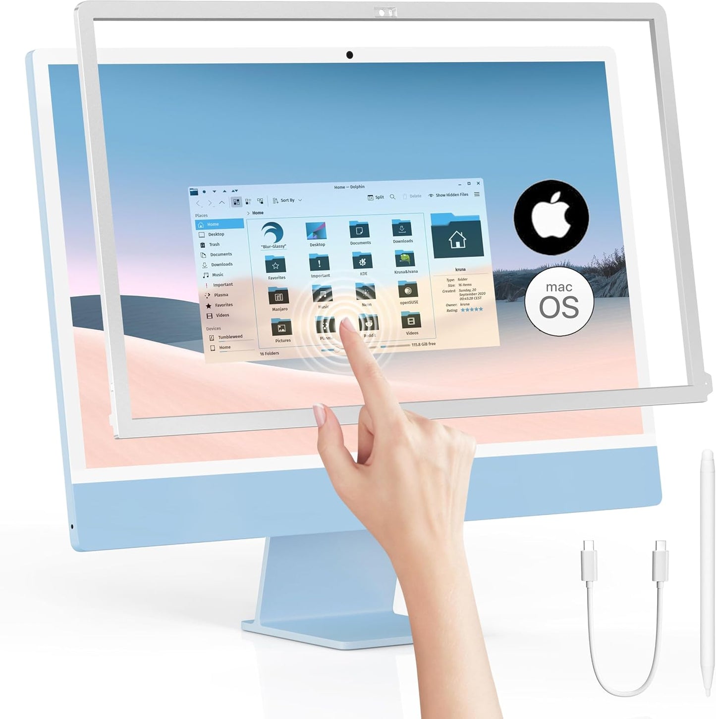 Touch Monitor Frame with Stylus Pen for iMac M1/M3/M4, USB C Charging