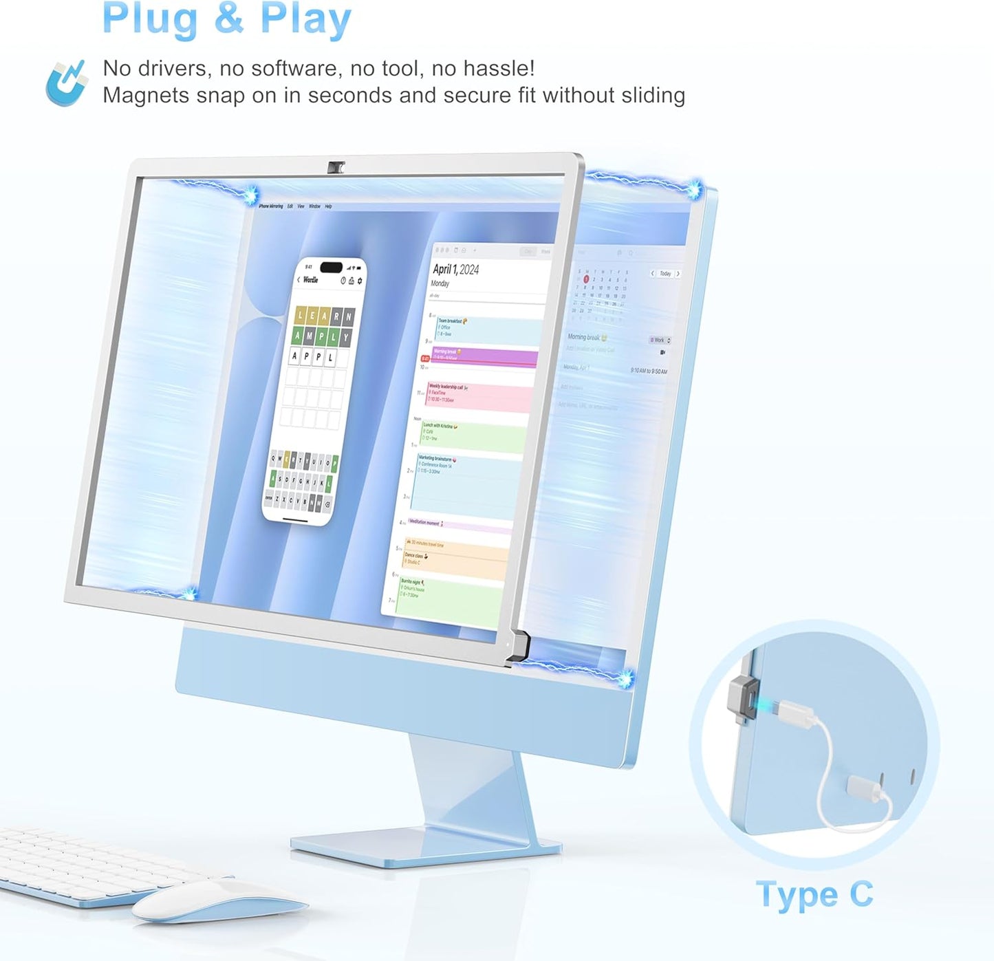 Touch Monitor Frame with Stylus Pen for iMac M1/M3/M4, USB C Charging