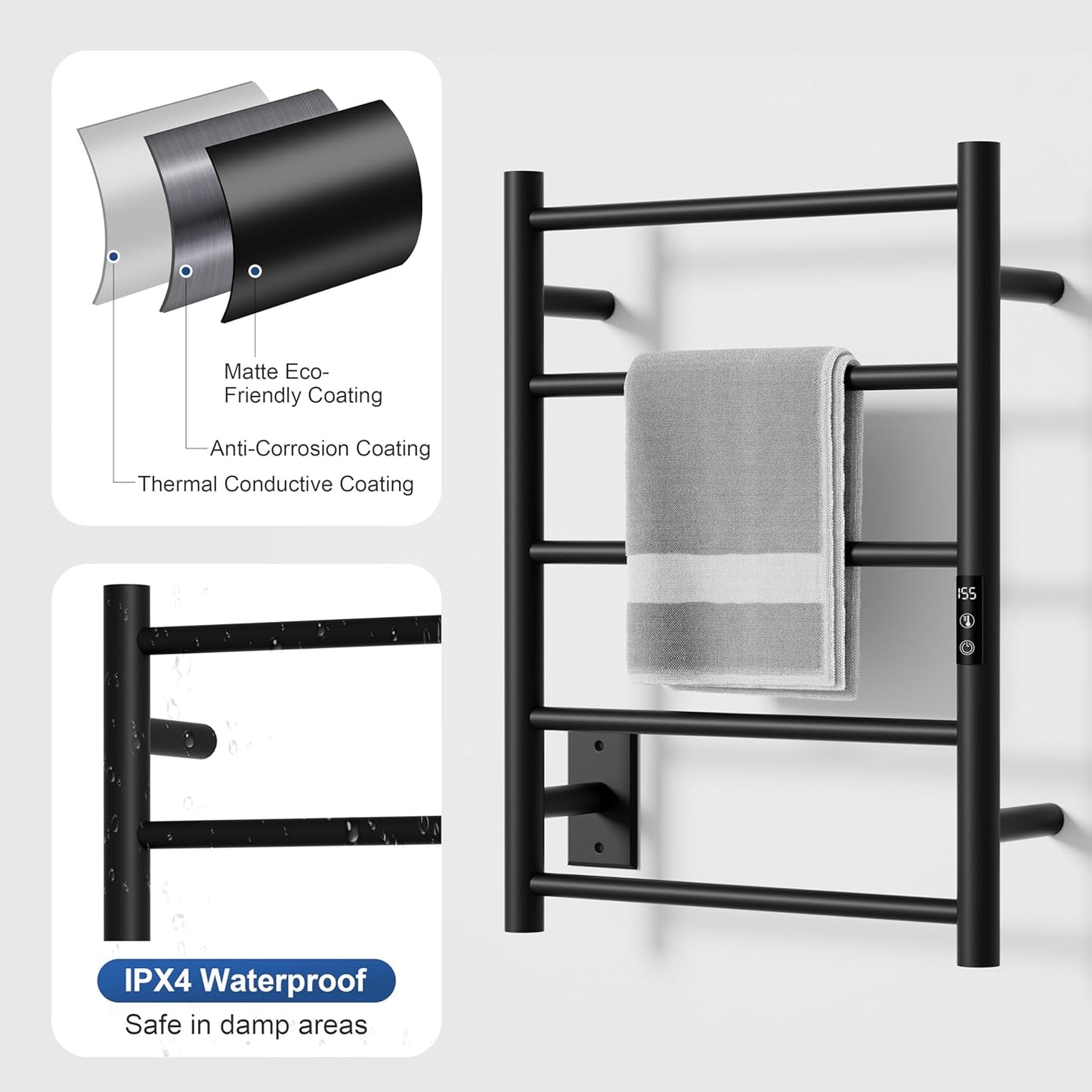 Heated Towel Racks, Towel Warmer Rack for Bathroom, Wall Mounted with Built-in 24hr Timer