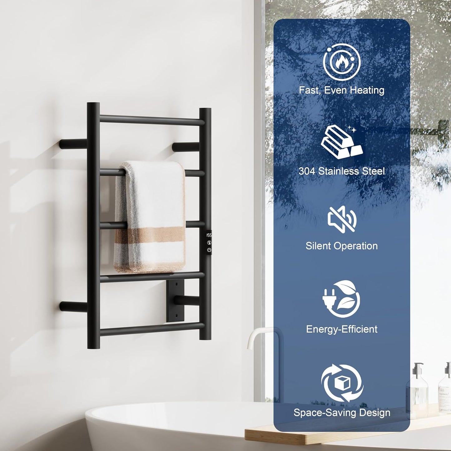 Heated Towel Racks, Towel Warmer Rack for Bathroom, Wall Mounted with Built-in 24hr Timer