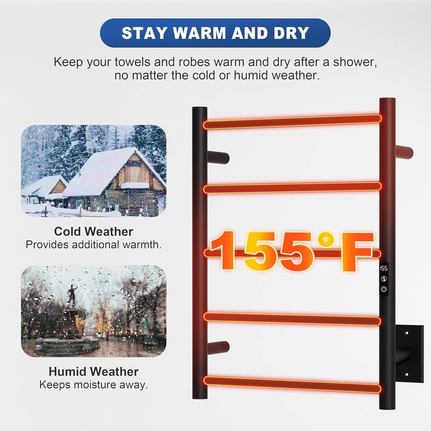 Heated Towel Racks, Towel Warmer Rack for Bathroom, Wall Mounted with Built-in 24hr Timer
