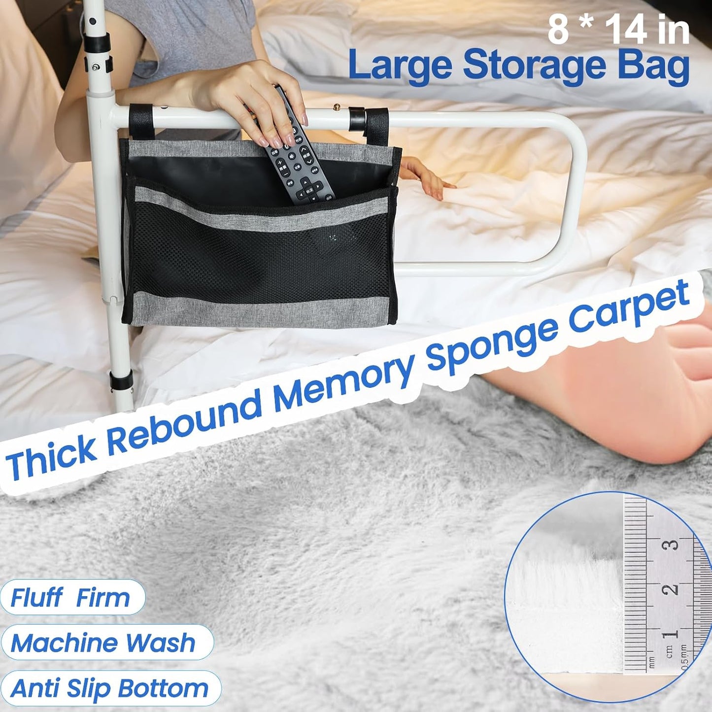 Bed Step Stool For Elderly/High, 360 Anti Fall Armrest Support 800 lbs, 8-Level Adjustable Height, with Storage Bag