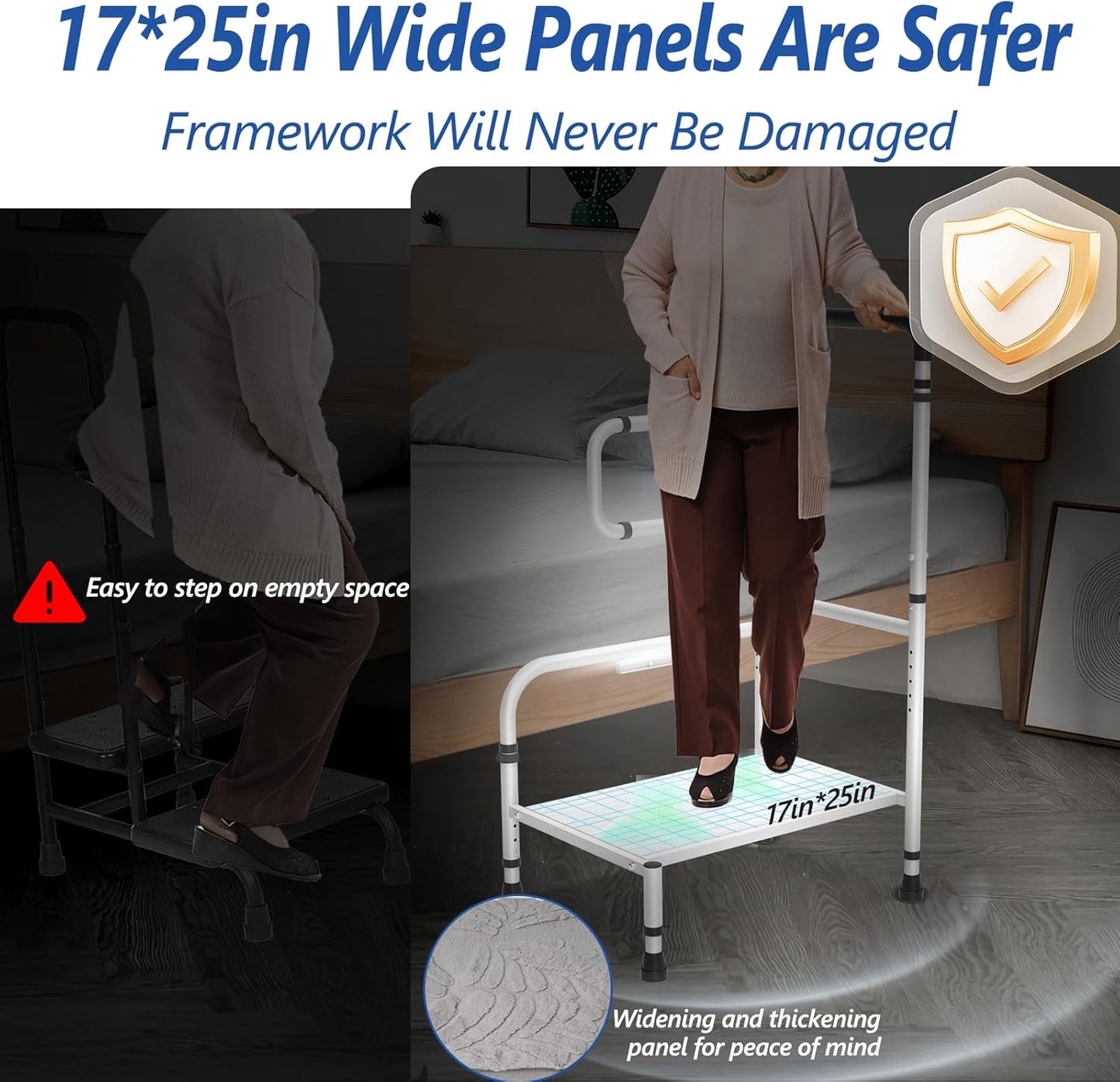 Bed Step Stool For Elderly/High, 360 Anti Fall Armrest Support 800 lbs, 8-Level Adjustable Height, with Storage Bag