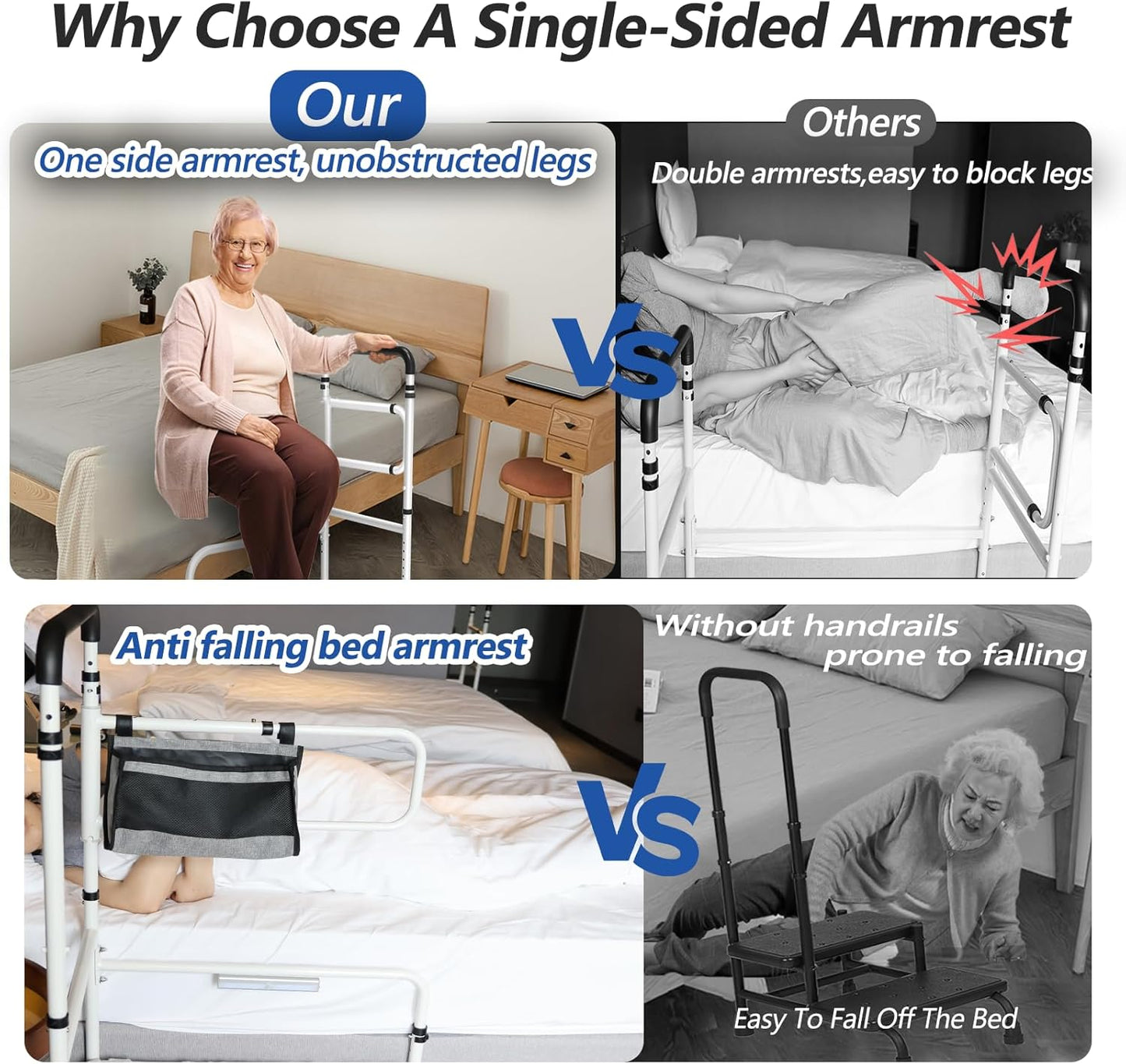 Bed Step Stool For Elderly/High, 360 Anti Fall Armrest Support 800 lbs, 8-Level Adjustable Height, with Storage Bag