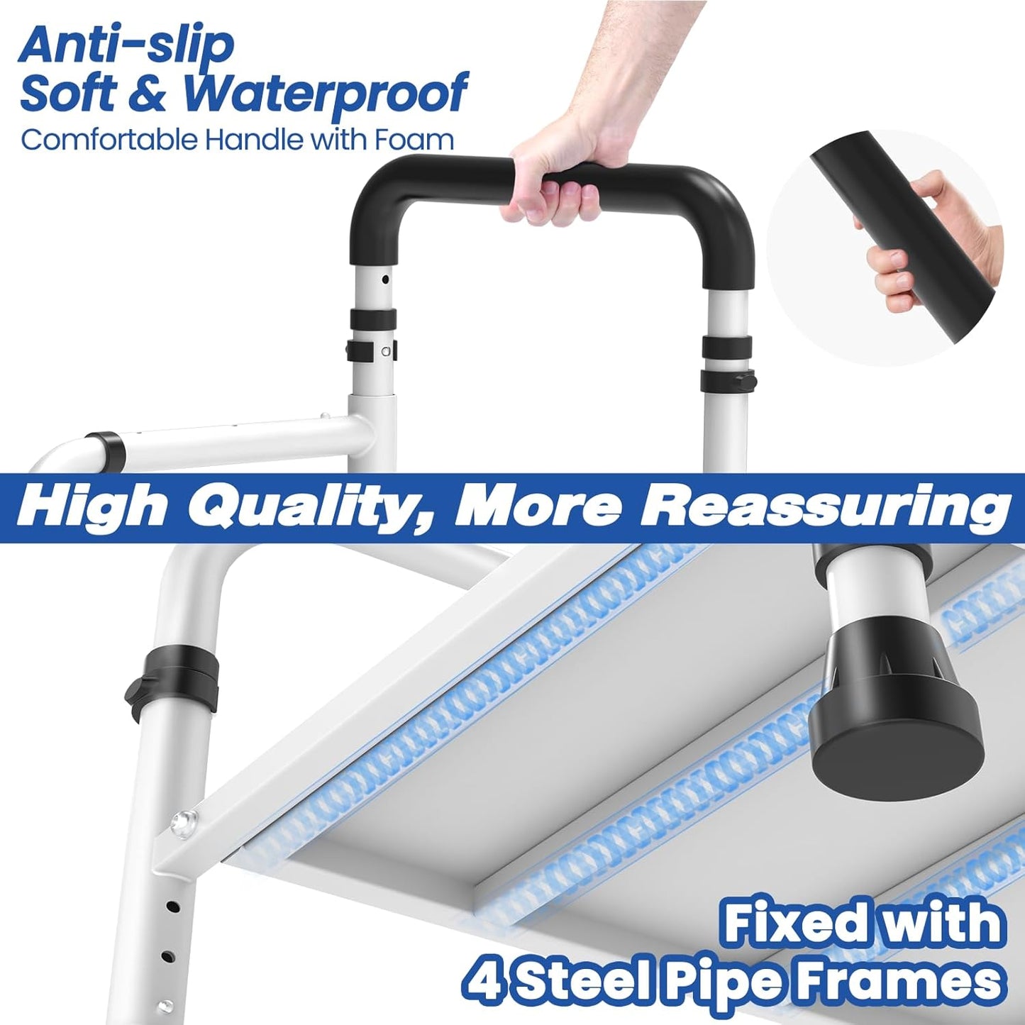 Bed Step Stool For Elderly/High, 360 Anti Fall Armrest Support 800 lbs, 8-Level Adjustable Height, with Storage Bag