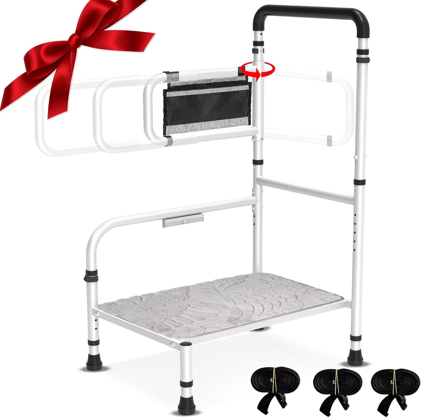 Bed Step Stool For Elderly/High, 360 Anti Fall Armrest Support 800 lbs, 8-Level Adjustable Height, with Storage Bag