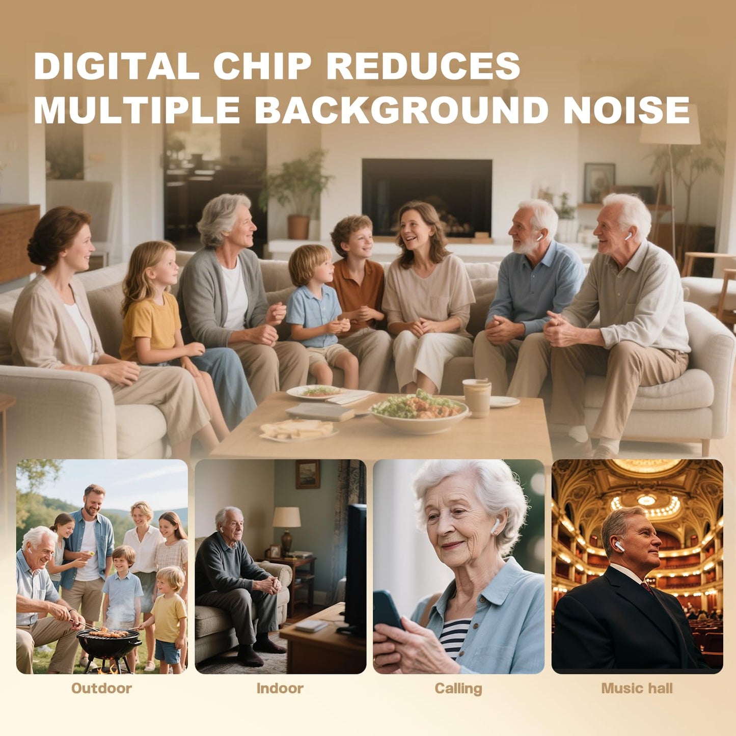 Hearing Aids for Seniors, Advanced Smart Chips, Rechargeable, AI Noise Cancelling