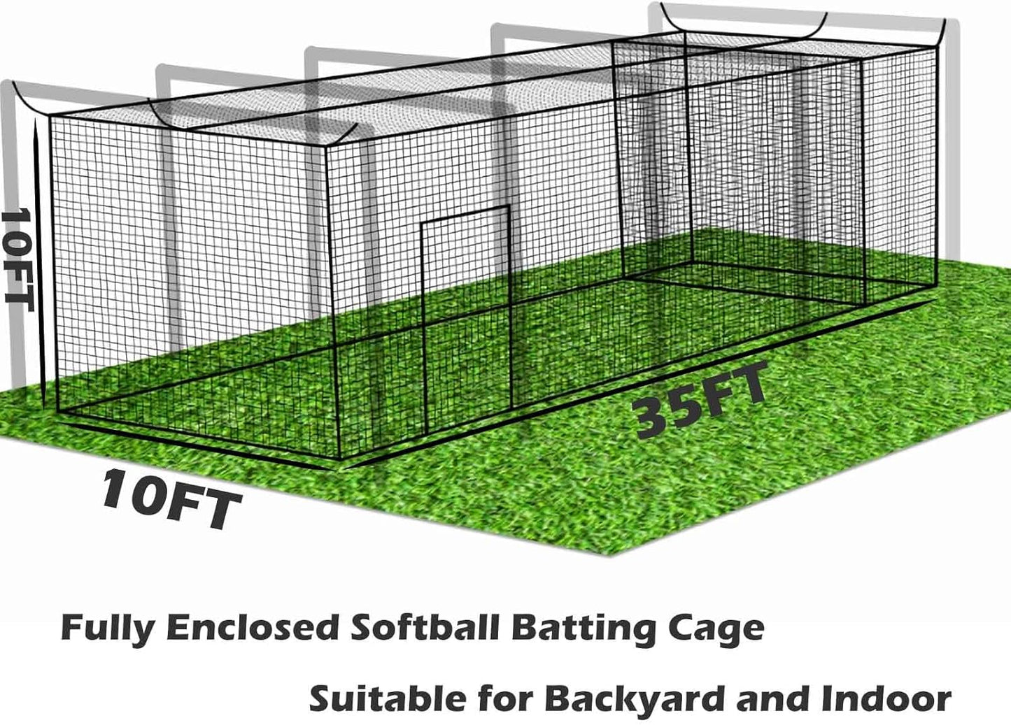 Baseball Batting Cage Nets with Extra Striking Net 35'L X 10'W X 10'H (NET ONLY), Fully Enclosed