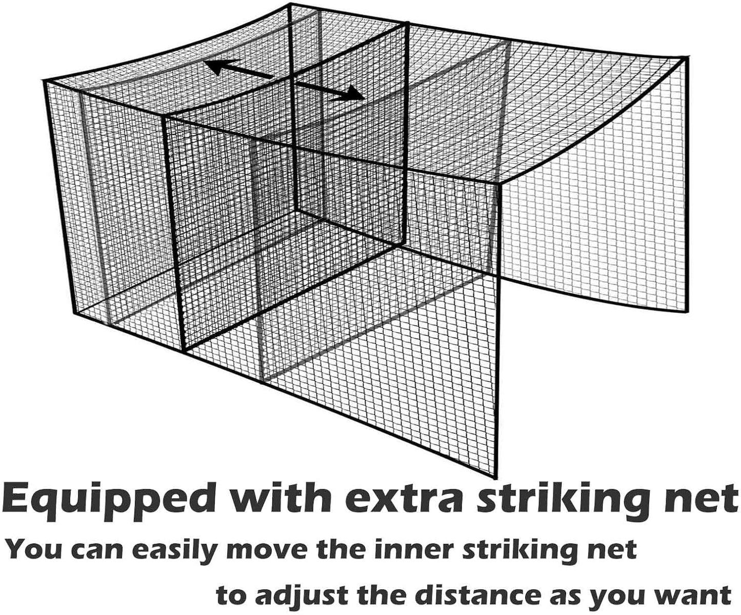 Baseball Batting Cage Nets with Extra Striking Net 35'L X 10'W X 10'H (NET ONLY), Fully Enclosed