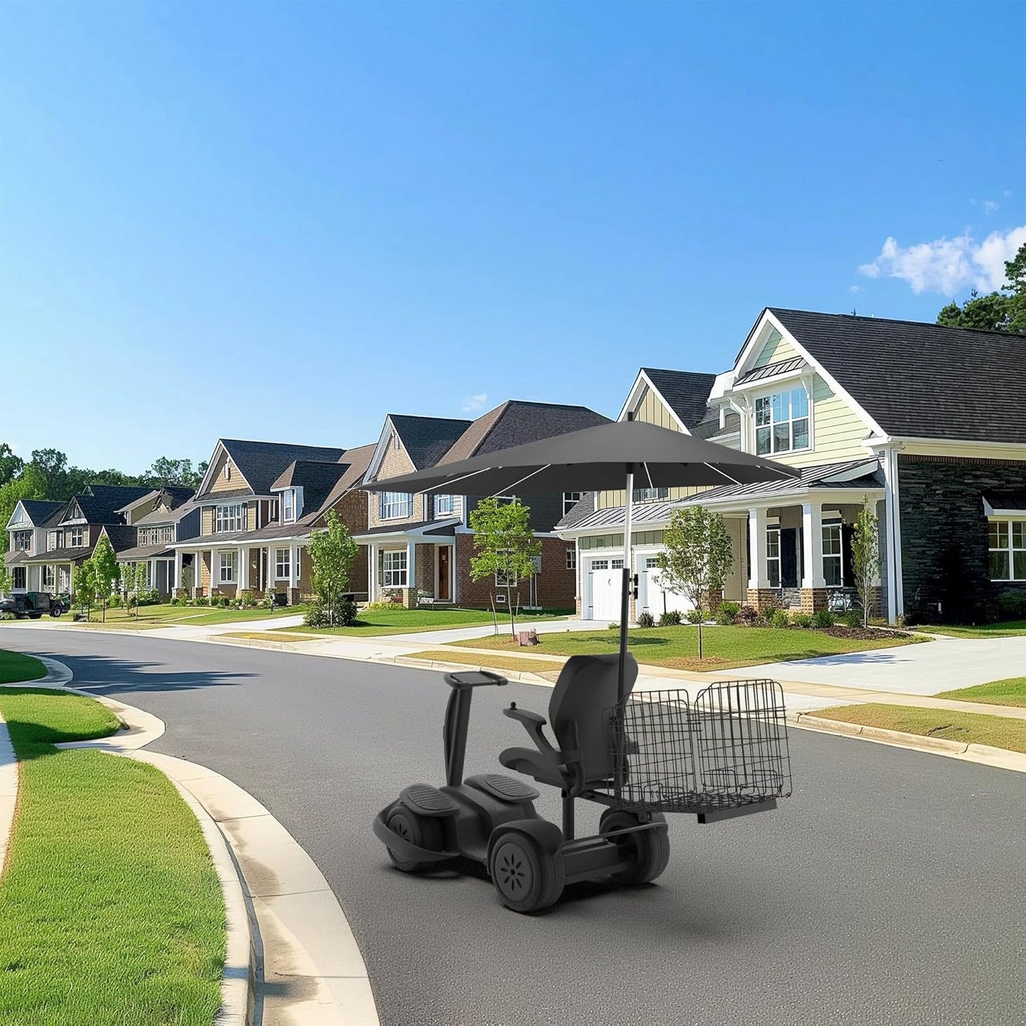 Mobility Scooter, Heavy Duty, Rear Basket and Adjustable Height Foldable Sunshade Canopy Set