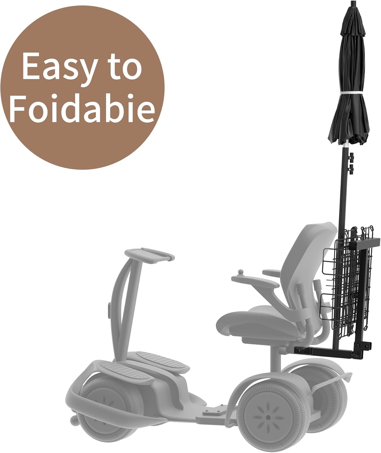 Mobility Scooter, Heavy Duty, Rear Basket and Adjustable Height Foldable Sunshade Canopy Set
