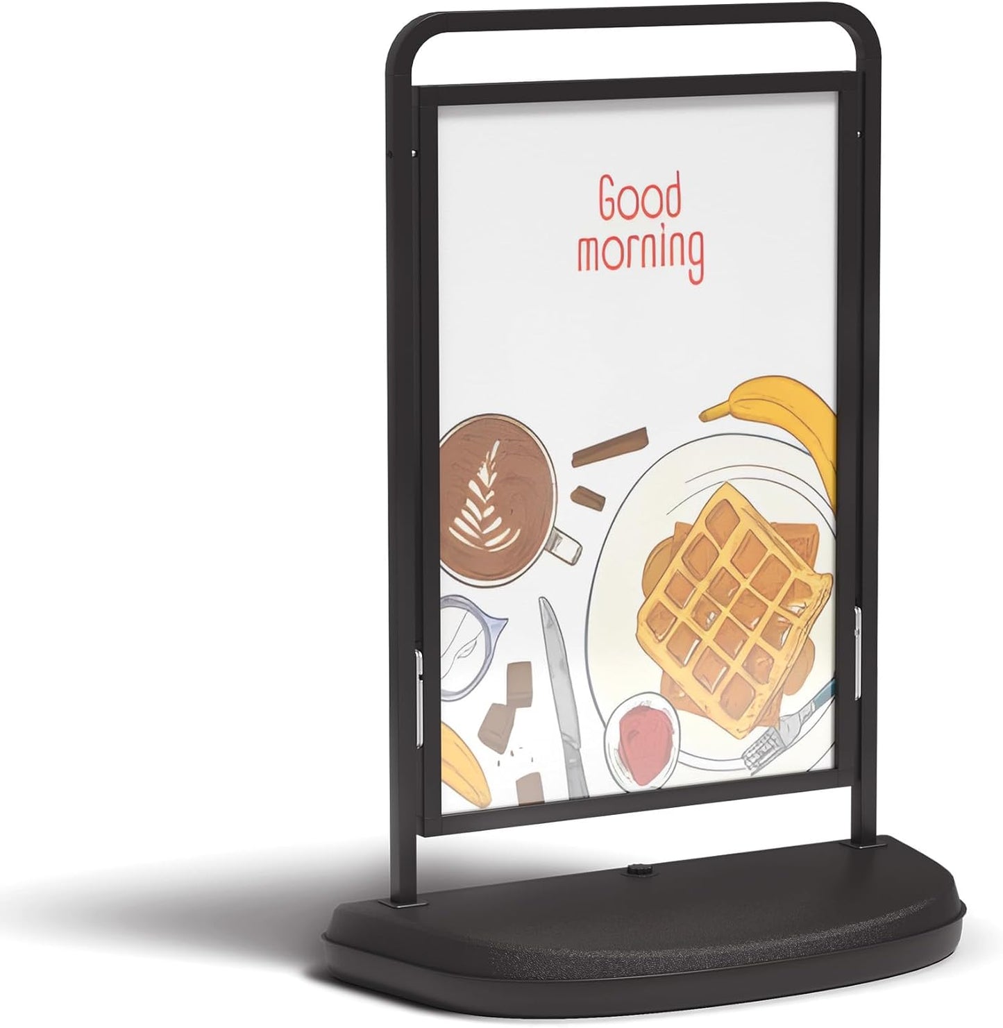 Sidewalk Sign Holder with Wheels, 24x36 Inch Poster, Black, Double Sided, Outdoor, Portable