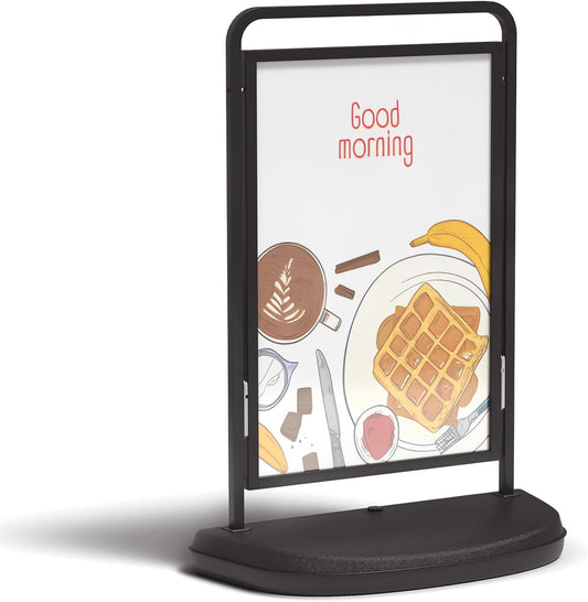 Sidewalk Sign Holder with Wheels, 24x36 Inch Poster, Black, Double Sided, Outdoor, Portable