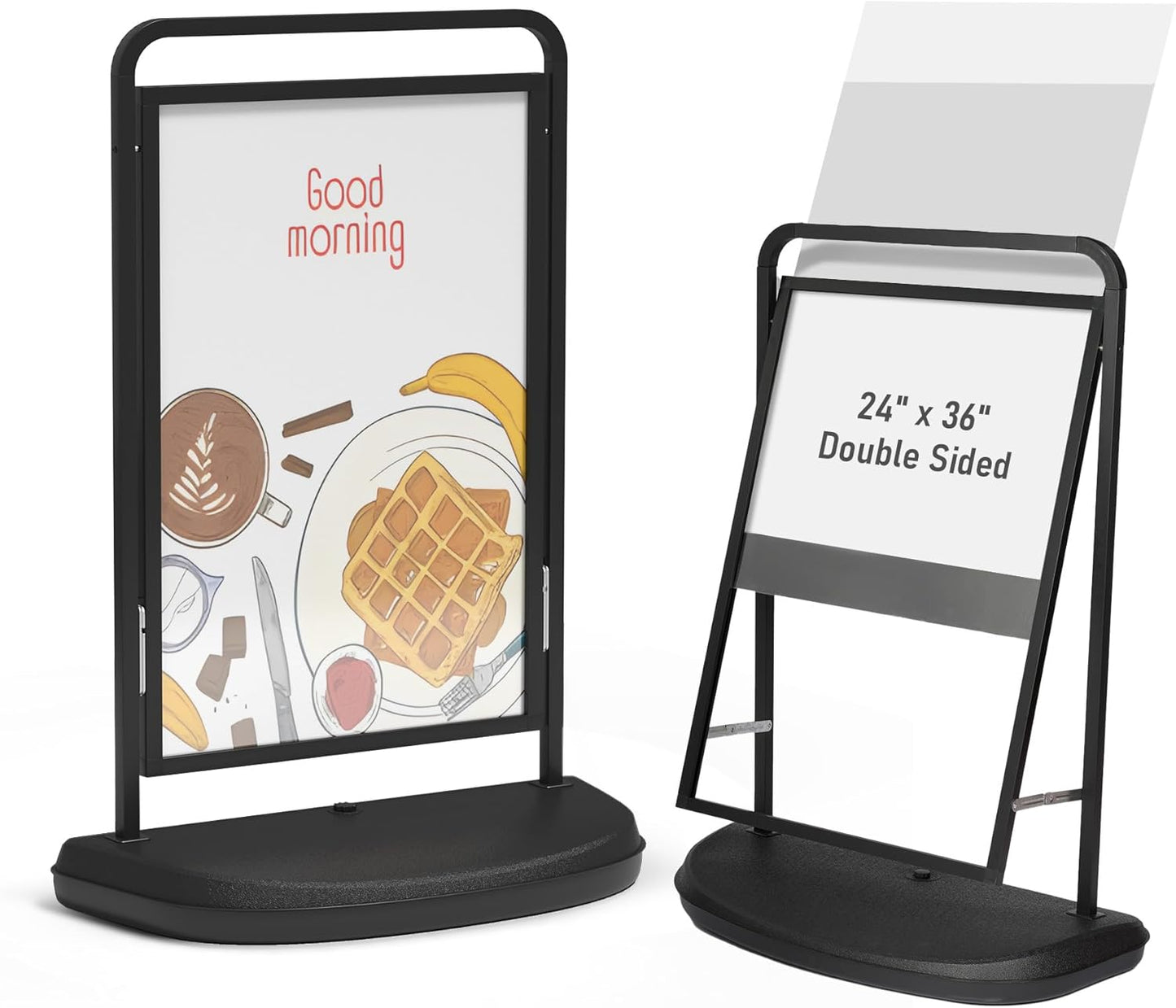 Sidewalk Sign Holder with Wheels, 24x36 Inch Poster, Black, Double Sided, Outdoor, Portable