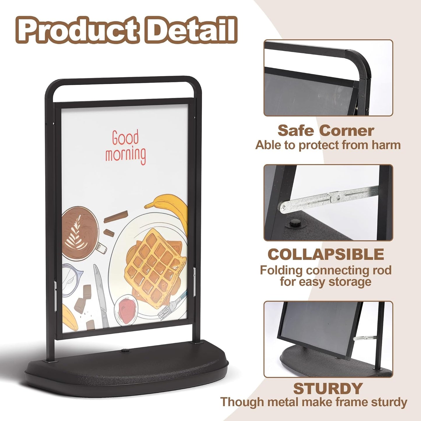 Sidewalk Sign Holder with Wheels, 24x36 Inch Poster, Black, Double Sided, Outdoor, Portable