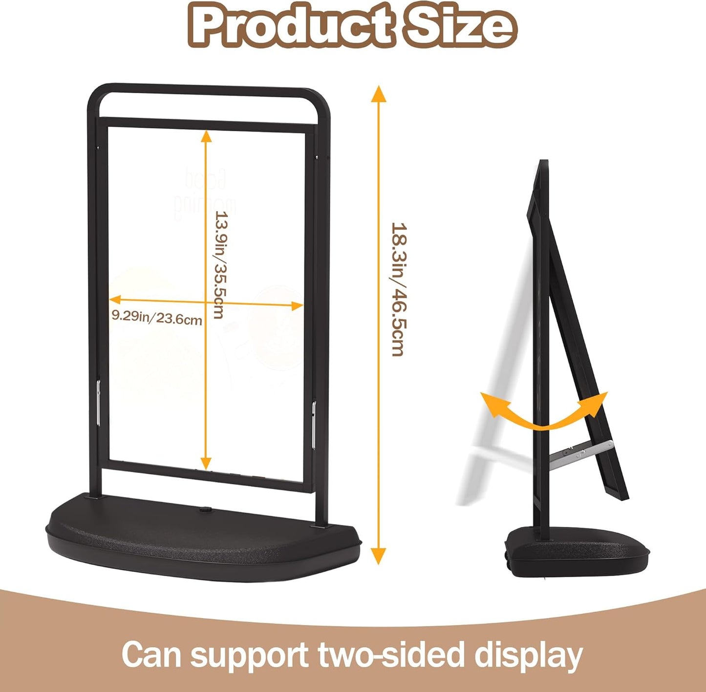 Sidewalk Sign Holder with Wheels, 24x36 Inch Poster, Black, Double Sided, Outdoor, Portable