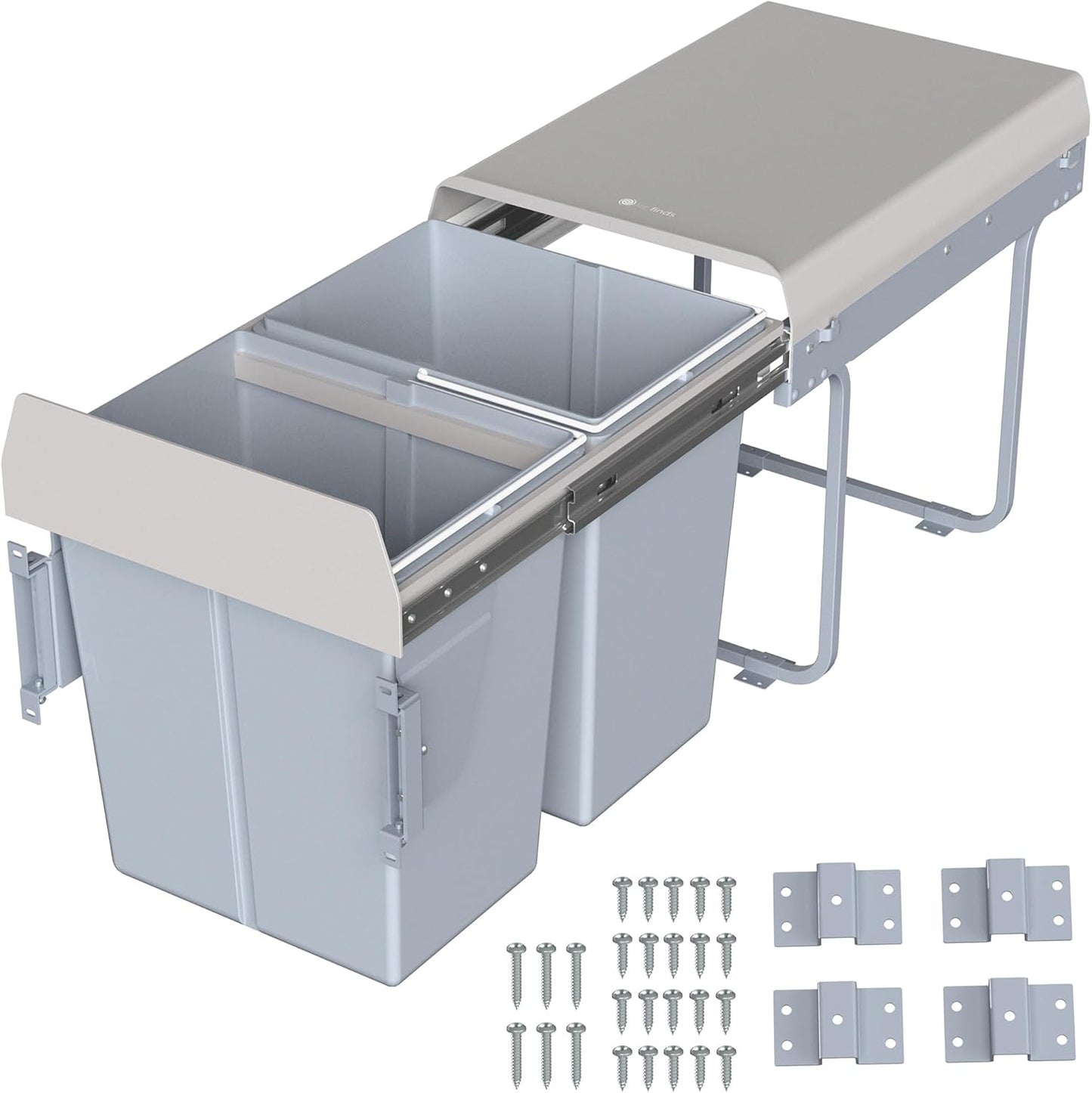 Under Counter Pull-Out Dual Trash Can System, 40L, Double Recycling Trash Can with Lid for Cabinet