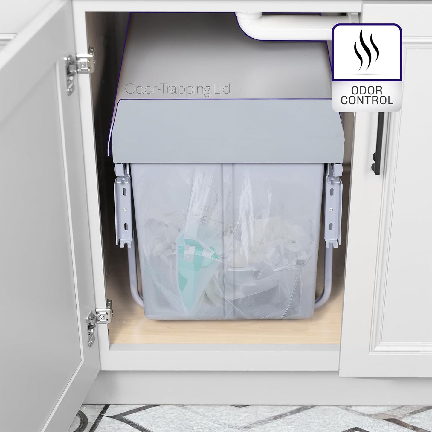 Under Counter Pull-Out Dual Trash Can System, 40L, Double Recycling Trash Can with Lid for Cabinet