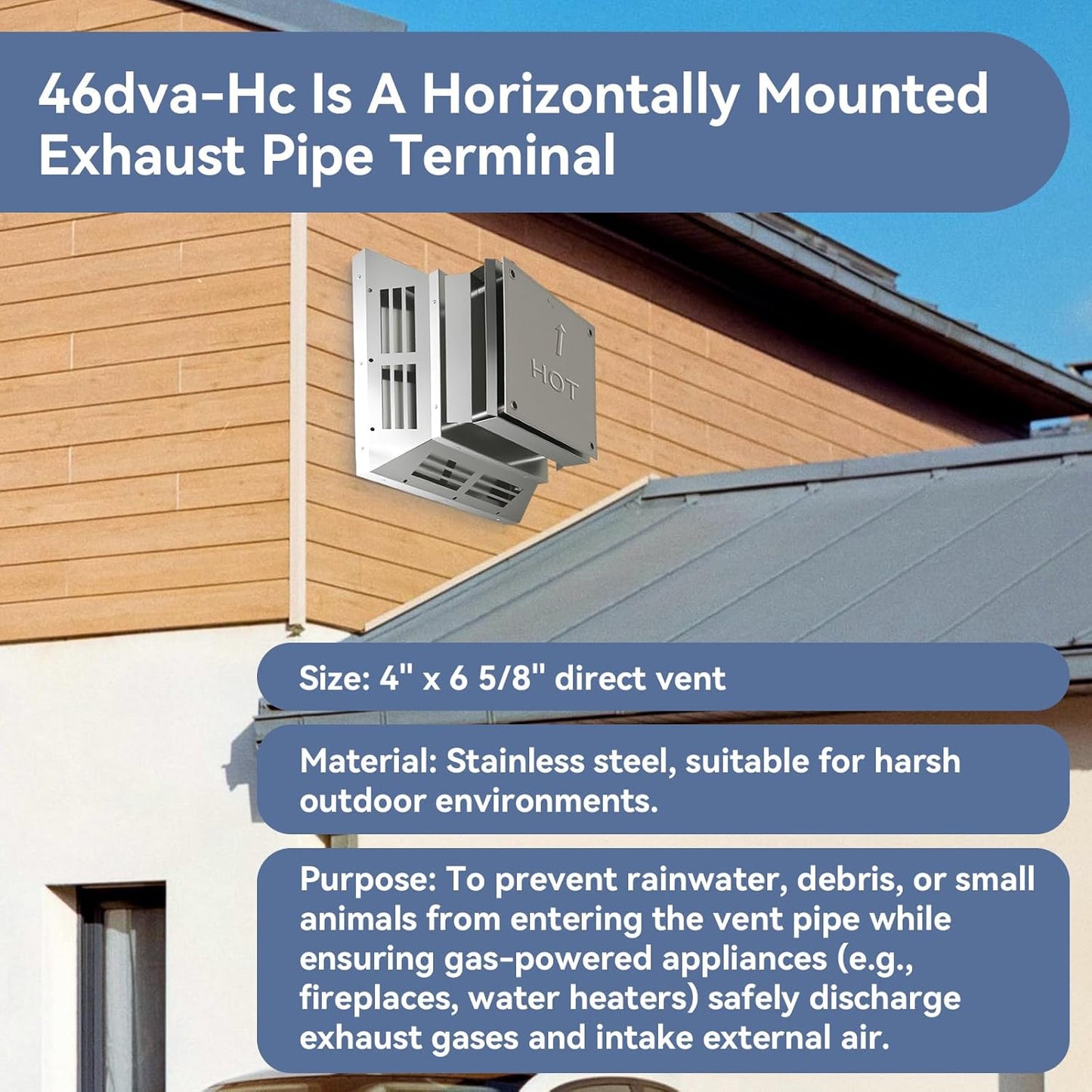 4" x 6-5/8" 46DVA-HC Horizontal Square Termination Fit for Direct Vent Gas Stoves or Fireplaces Vent
