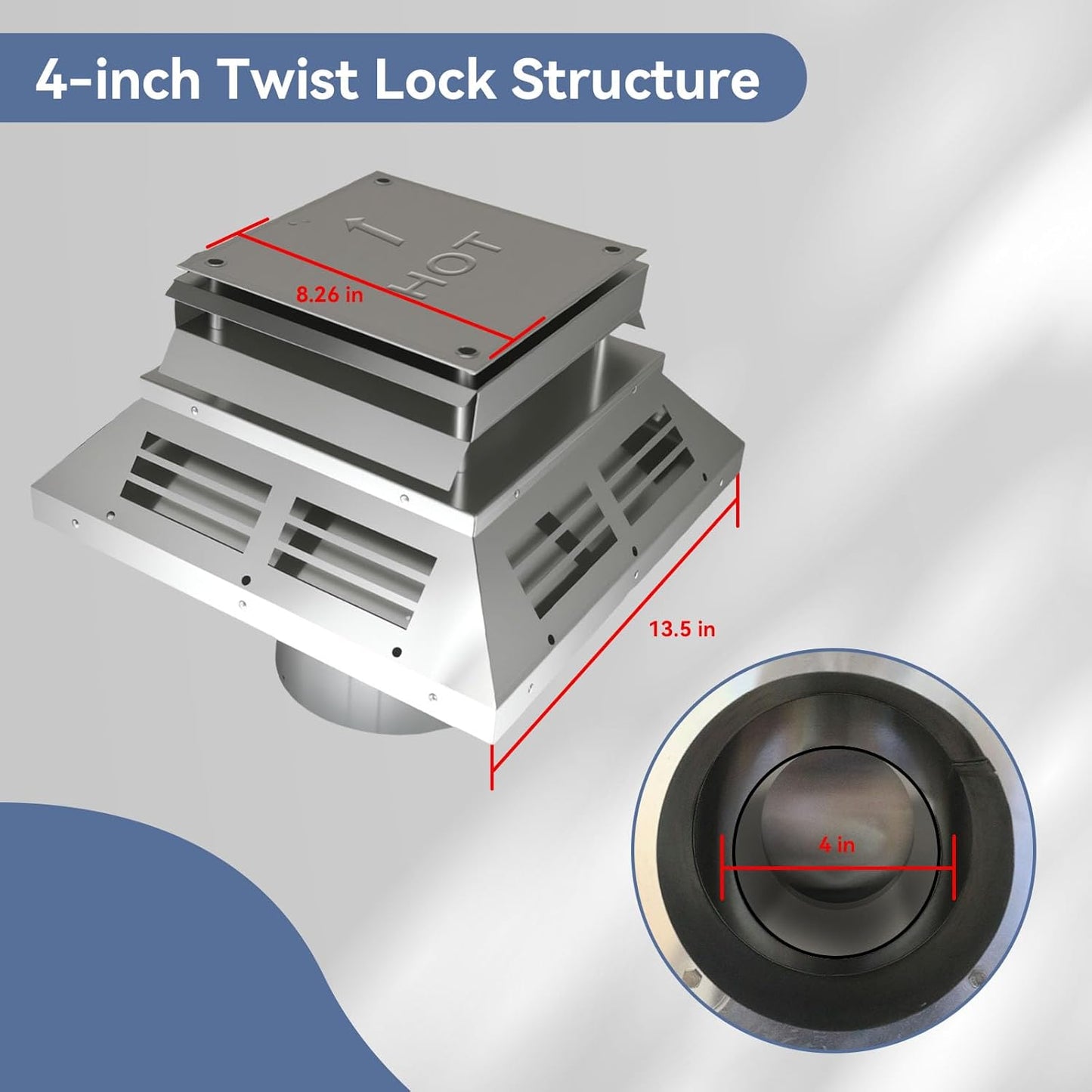 4" x 6-5/8" 46DVA-HC Horizontal Square Termination Fit for Direct Vent Gas Stoves or Fireplaces Vent