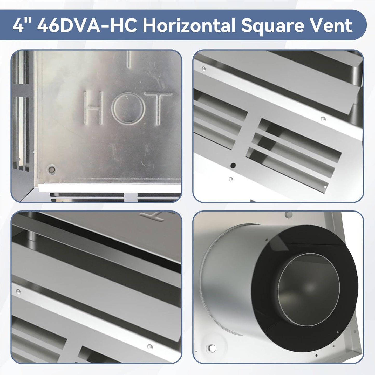 4" x 6-5/8" 46DVA-HC Horizontal Square Termination Fit for Direct Vent Gas Stoves or Fireplaces Vent