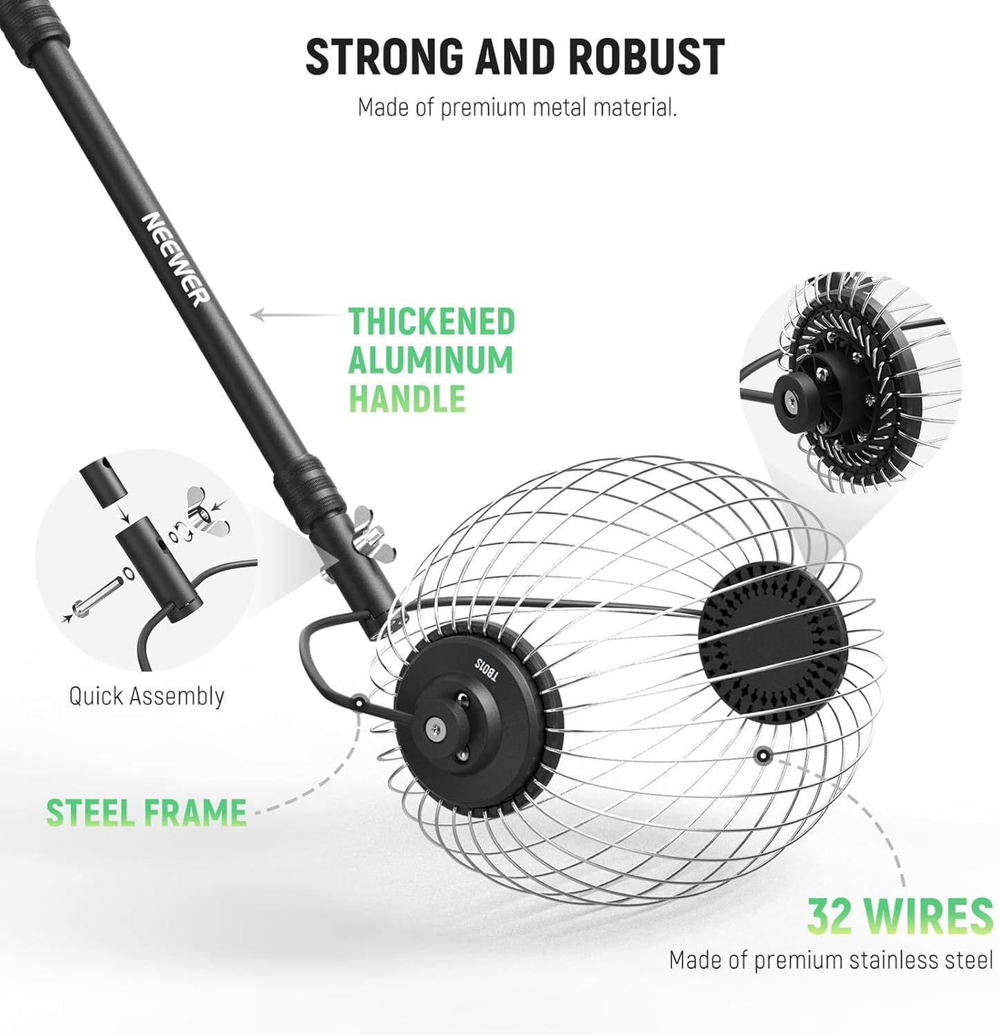 Tennis Ball Hopper, 30-58' Telescopic Golf Ball Retriever Pickleball Picker Upper, Rolling Collector Basket