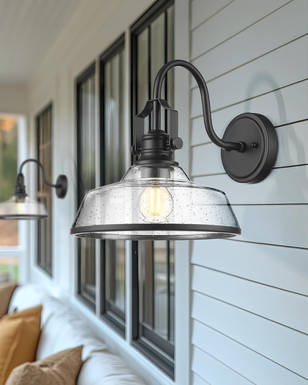 2-Pack Outdoor Wall Sconce Lights with E26 Bulb Socket and 11' Bubble Glass Lampshade