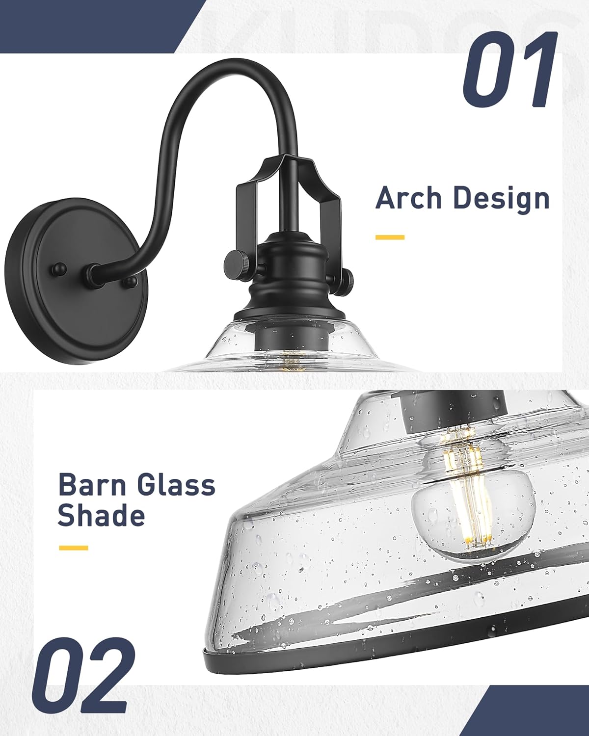 2-Pack Outdoor Wall Sconce Lights with E26 Bulb Socket and 11' Bubble Glass Lampshade
