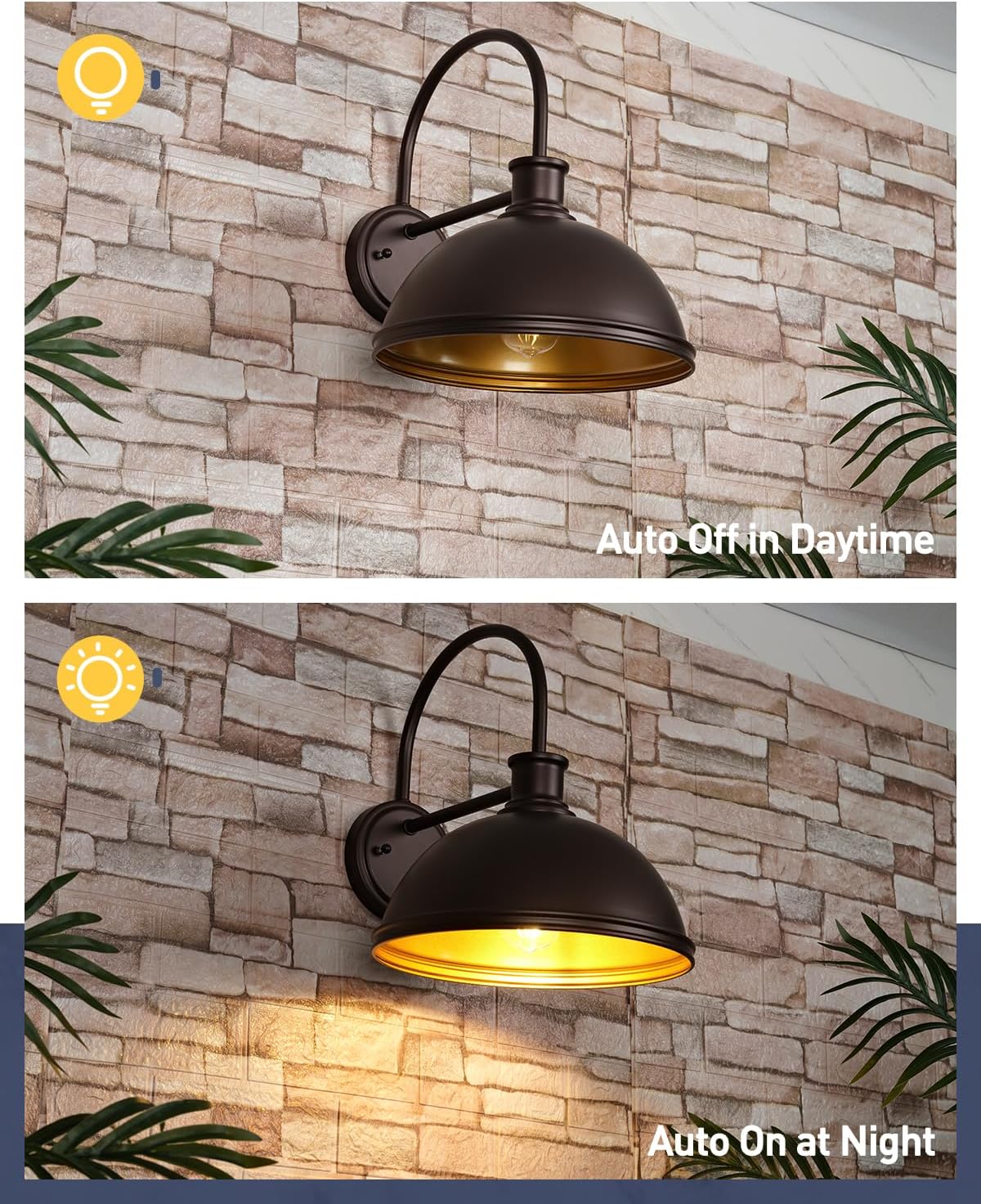 Gooseneck Outdoor Light Fixtures, 2-Pack Farmhouse Barn Lights, Industrial Exterior Wall Sconce