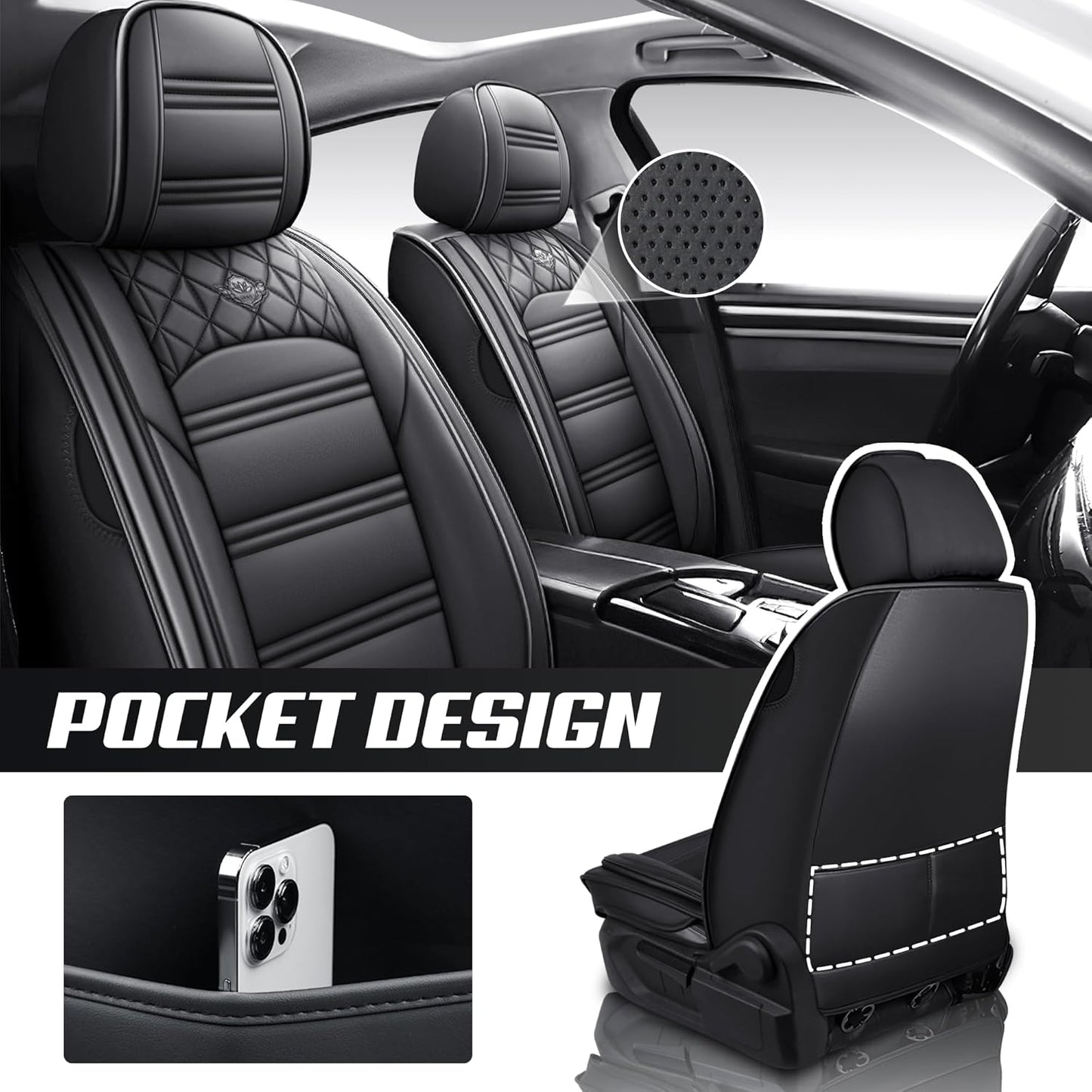 Car Seat Cover for Honda Civic 2000-2025, Leather Car Seat Covers Full Set, Breathable, Waterproof