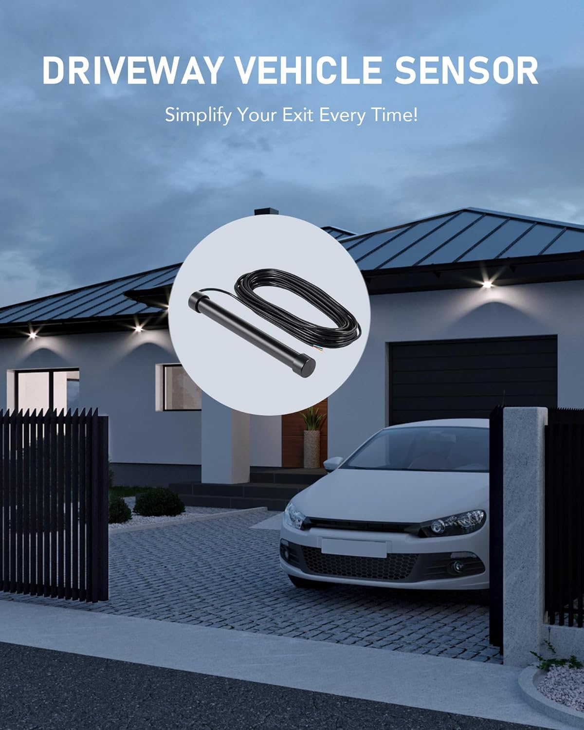 Vehicle Exit Sensor Kit, Wired Driveway Gate Exit Wand for Automatic Gate Opener 50 ft. Cable Range