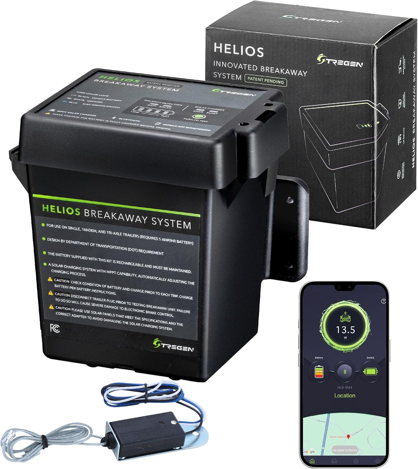 Helios 88211 Trailer Breakaway Kit with LED Indicator, Bluetooth and Mobile App, Water-Resistant