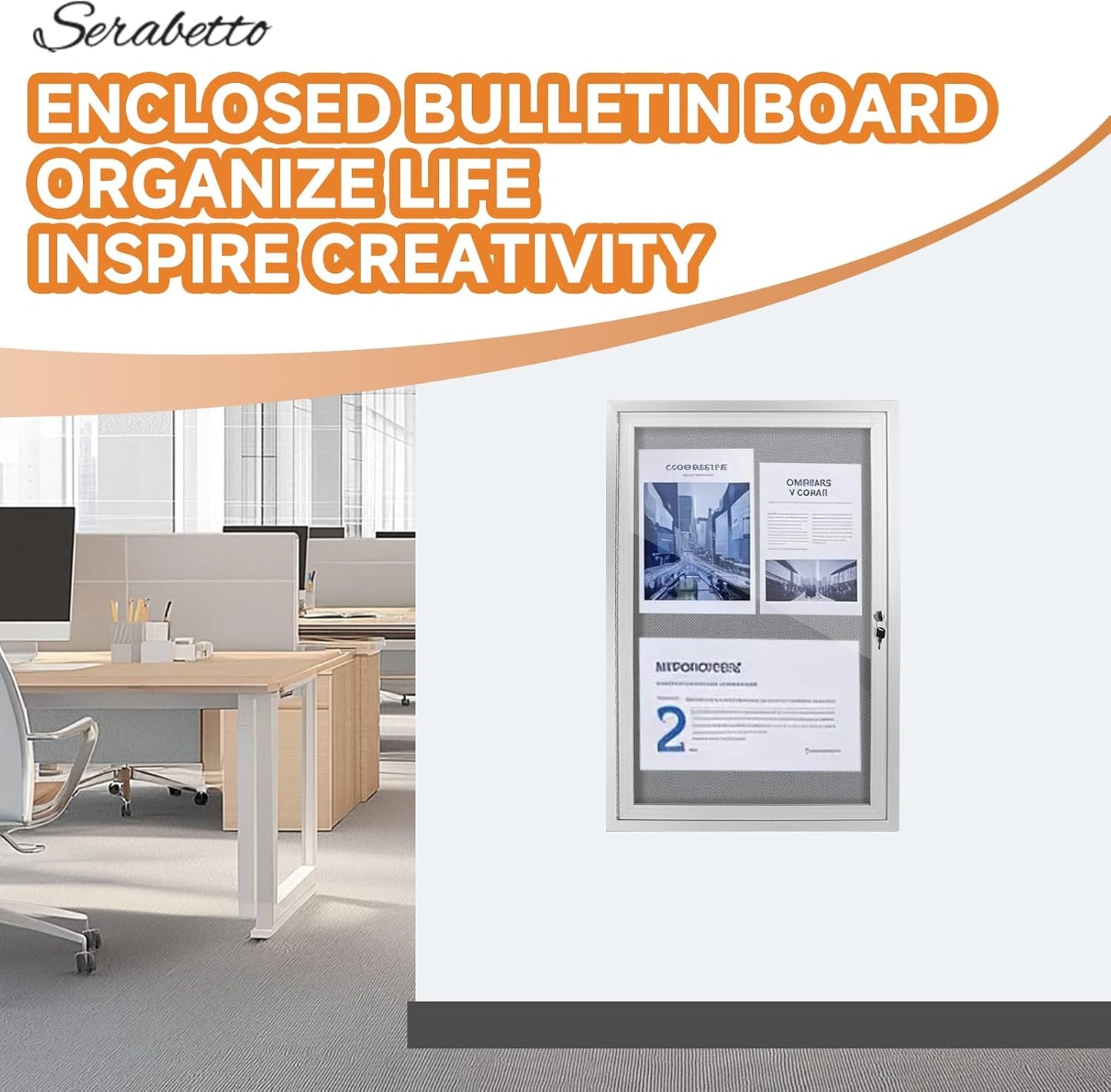 Enclosed Bulletin Board with Locking Door, Outdoor Bulletin Board Weatherproof, Lockable Display Case for Home, Office, and Com