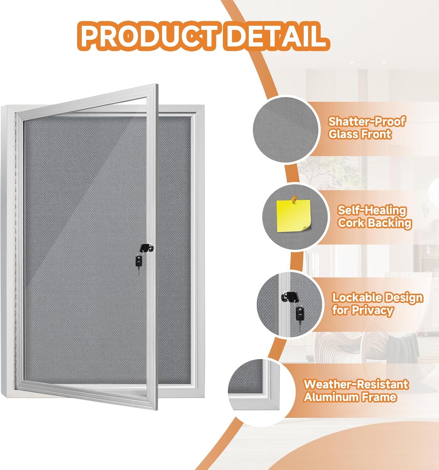 Enclosed Bulletin Board with Locking Door, Outdoor Bulletin Board Weatherproof, Lockable Display Case for Home, Office, and Com