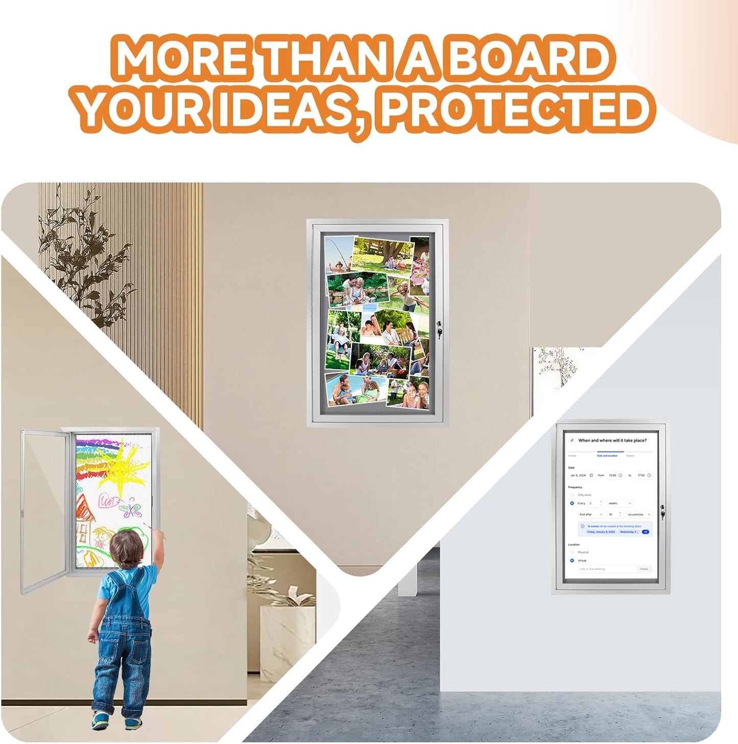 Enclosed Bulletin Board with Locking Door, Outdoor Bulletin Board Weatherproof, Lockable Display Case for Home, Office, and Com