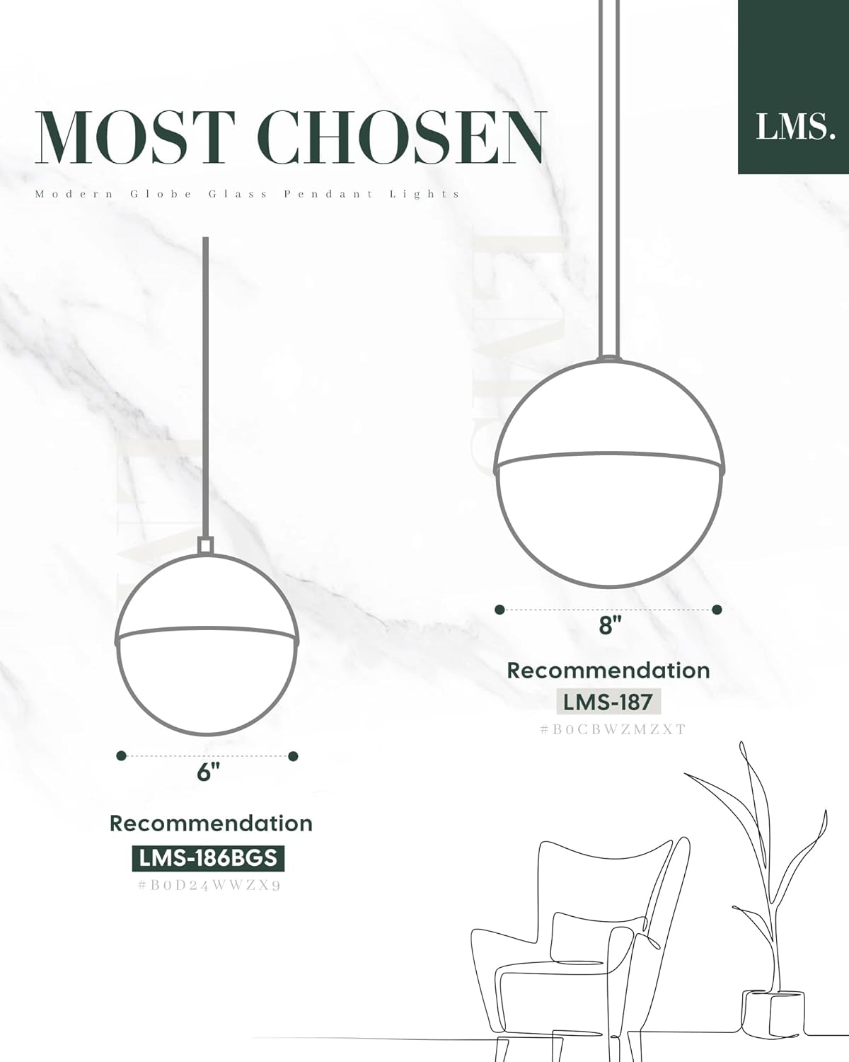 LMS 10 Inch Globe Pendant Lights, Oil Rubbed Bronze with White Globe Glass Shade