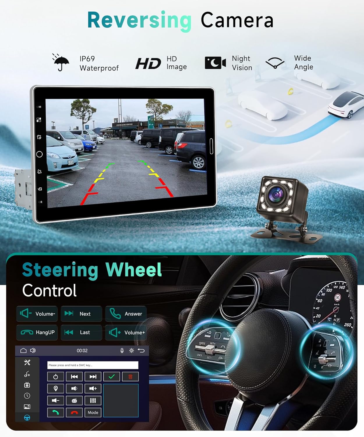 10.1 inch Single Din Car Stereo, AM/FM/RDS, Carplay Android Auto, Adjustable Touch Screen, Bluetooth